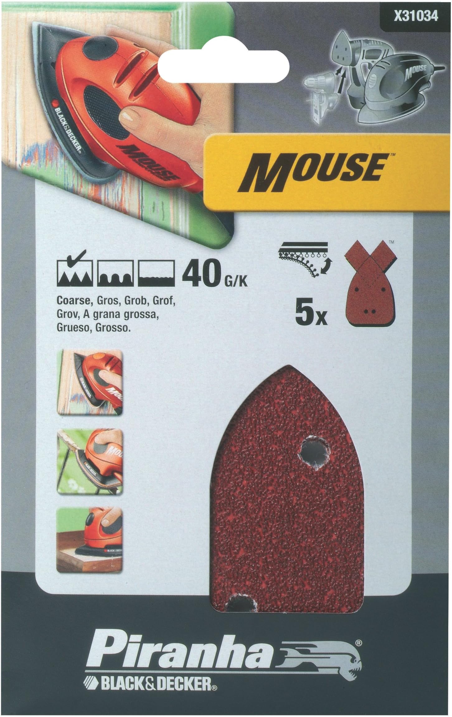 BLACK+DECKER X31034XJ Piranha 40 g Mouse Sander Sheet Set of 5