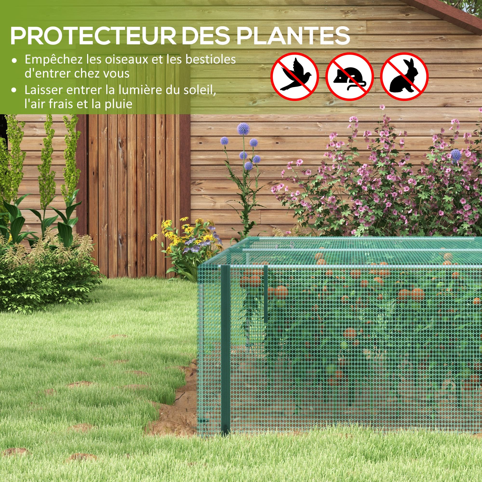 Outsunny Serre de Jardin Serre à Tomates Filet HDPE125 x248 x 62,5 cm | Protection, Porte Zippée Enroulable