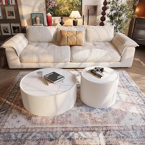 Miniatura 84 de Mesa auxiliar redonda moderna, mesa auxiliar de sofá de mármol sintético con base cubierta de cuero sintético en forma de cuenco, mesa auxiliar