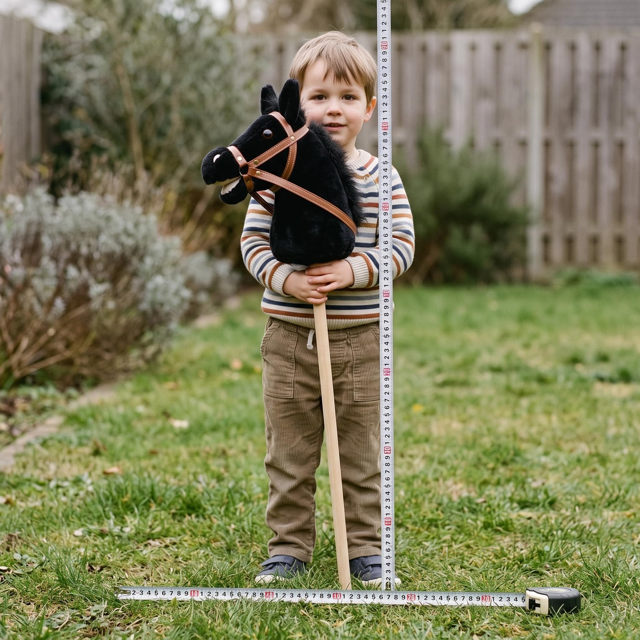 Hobby Horse Pferde für mit Soundeffekten, 100cm Steckenpferd zum Reiten, Schwarz, 100cm Hufeisengeräusch+Pferdegeräusch+Cowboy-Lied Nicht abnehmbar