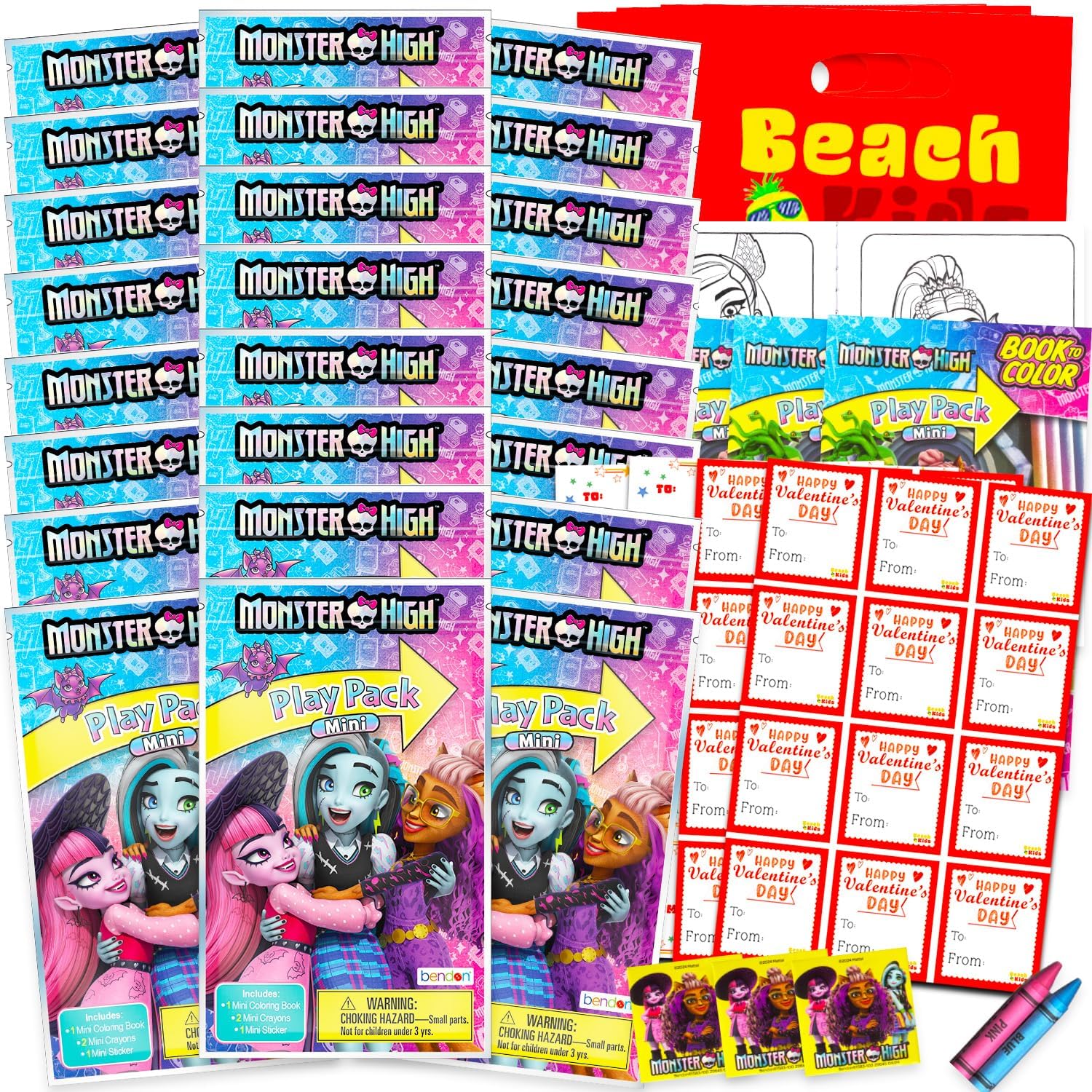 Nickelodeon Monster High Valentine's Day Classroom Gift Exchange Bundle - 24 Monster High Mini Coloring Activity Books for School Valentines Cards, Stickers | Valentines Kids Party Favors