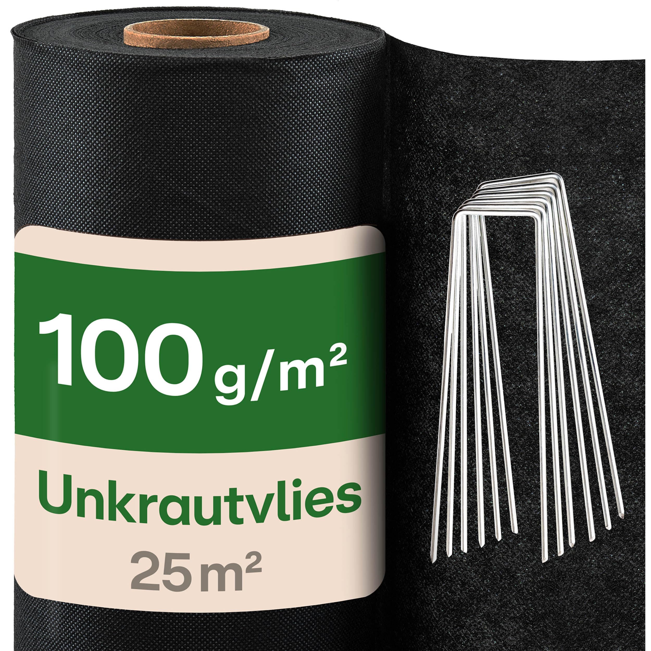 Praknu Unkrautvlies 100g/m² mit 12 Erdankern - 𝗘𝘅𝘁𝗿𝗮 𝗦𝘁𝗮𝗿𝗸 & UV-Stabil - 25m² Reißfeste & Wasserdurchlässige Unkrautfolie - Ideal für Garten, Hochbeete & Terrassen