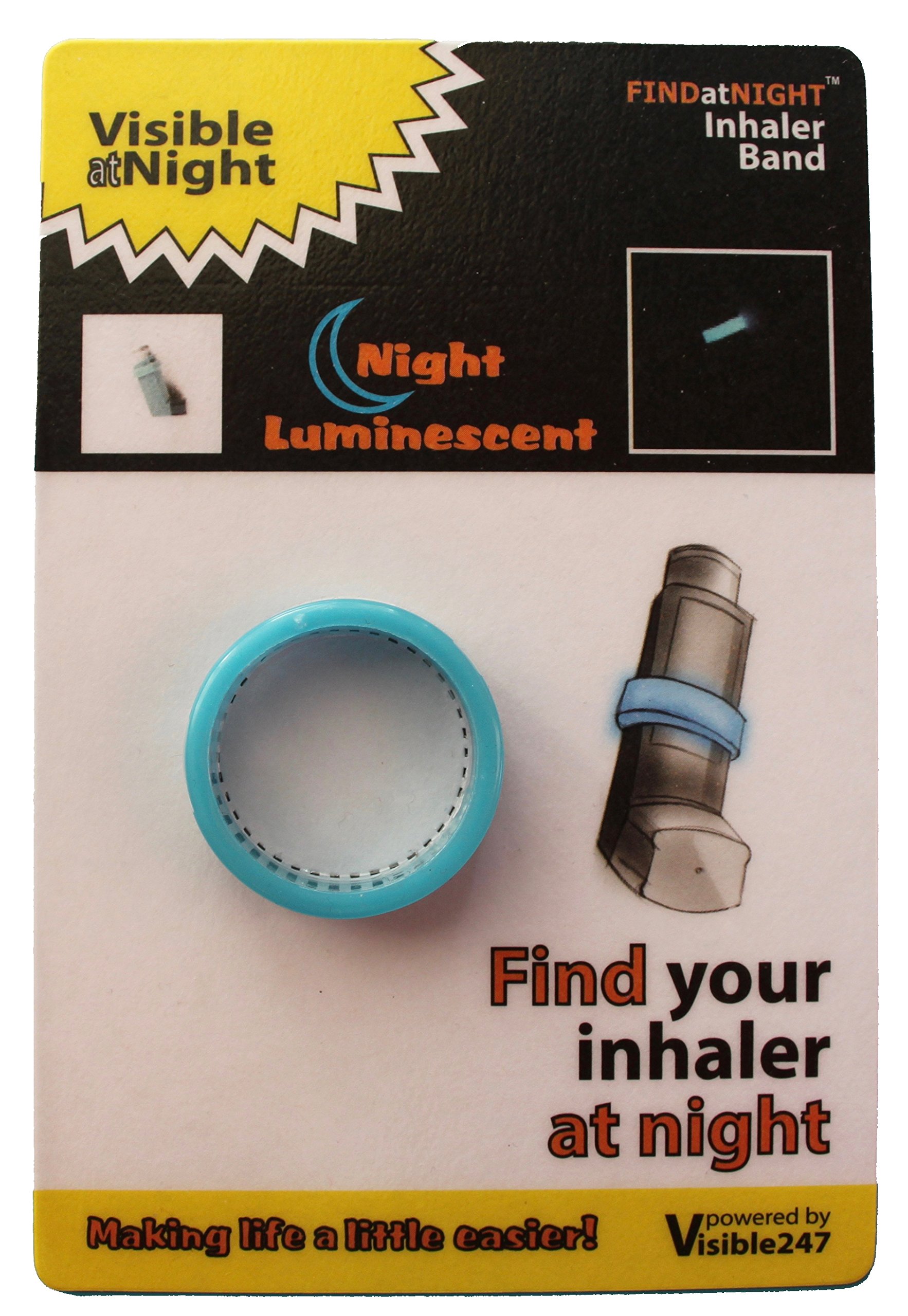 FINDatNIGHT Glowing Inhaler Band; high performance glowinthedark, fits most aerosol inhalers