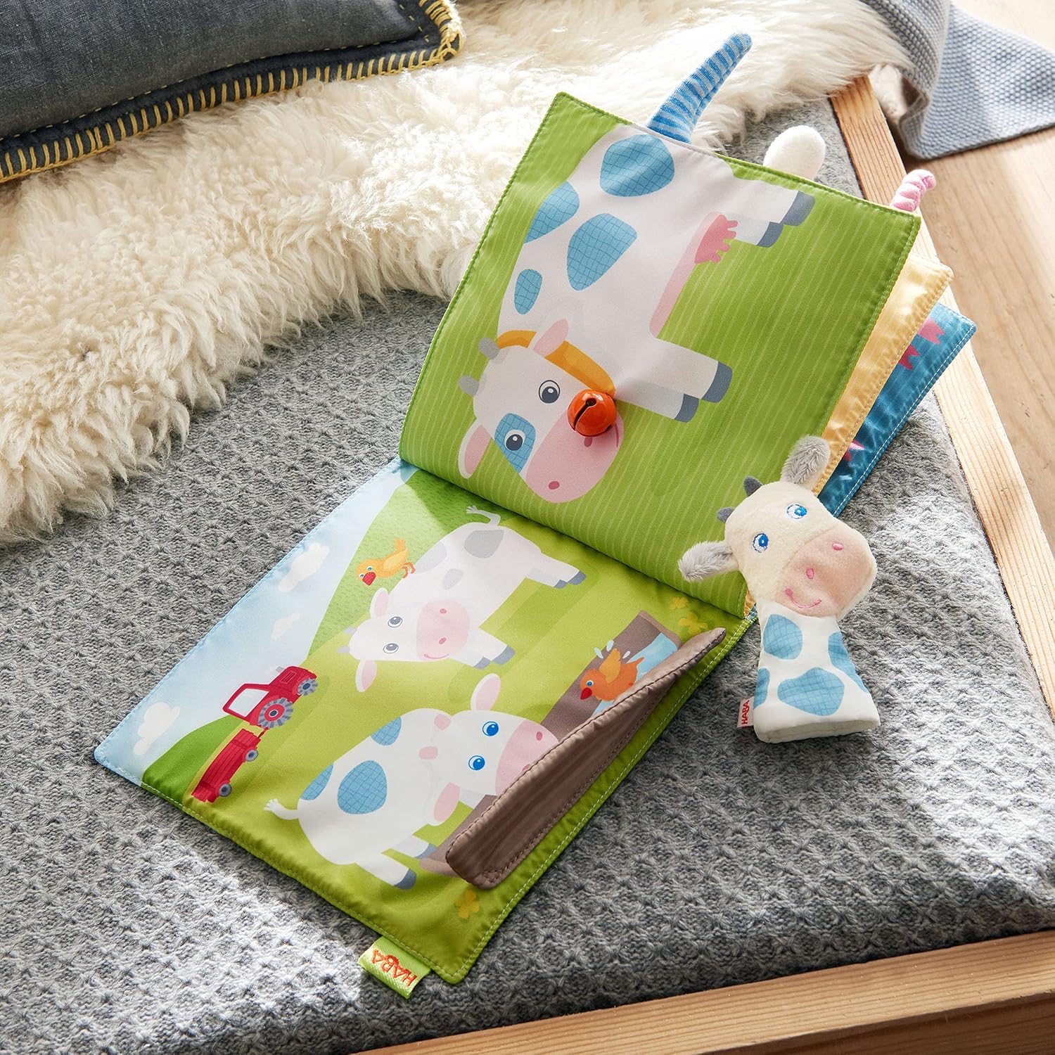 HABA Busy Book for Babies 6-12 Months Farm Fabric Book with Finger Puppet for Babies, Soft Baby Toy Gift for Baby Shower, Sensory Book for Toddlers 6-12 Months