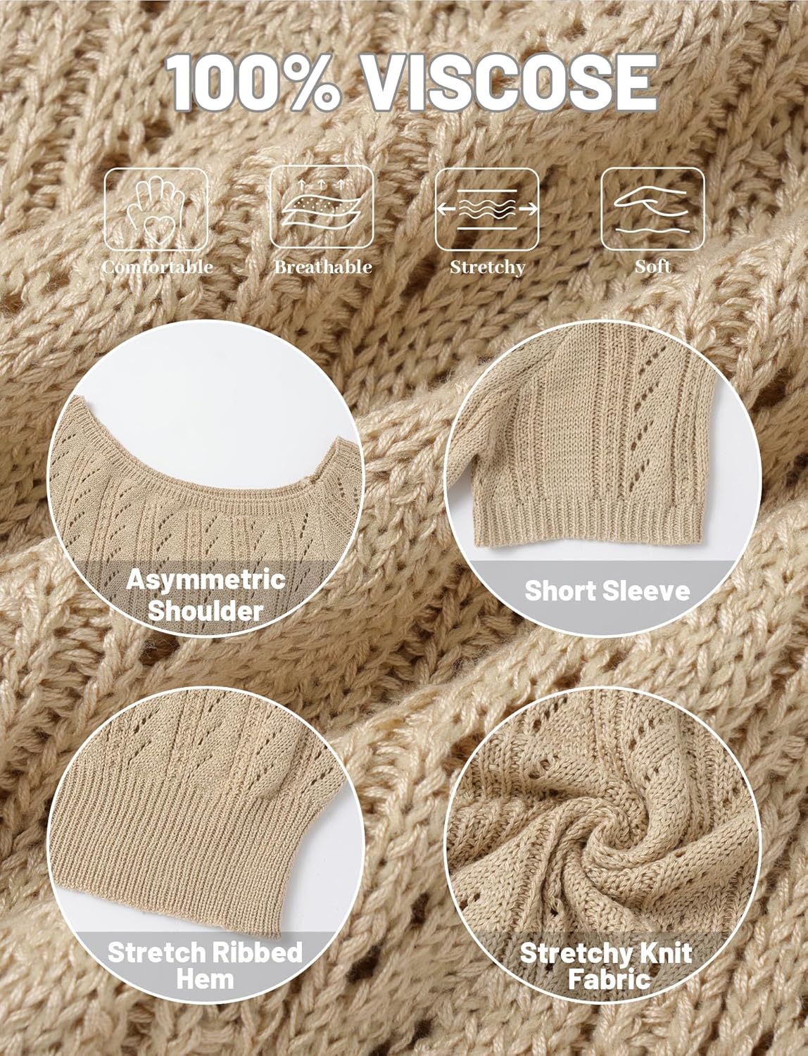 FEOYA Cropped Crochet Top for Women Off Shoulder Crochet Tops Short Sleeve Knitted Pullover Summer Sweater S-XL - Image 5