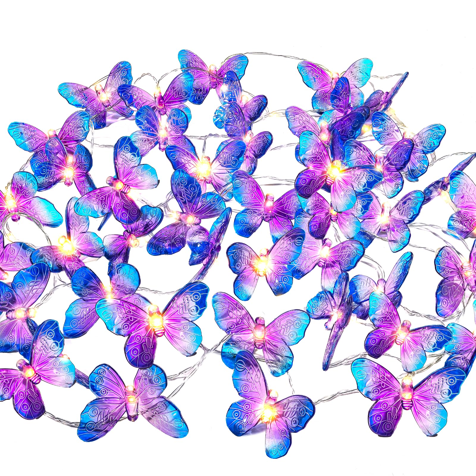 View 1 of 19.69 Ft/40 LED Butterfly String Lights Purple Butterfly Lights