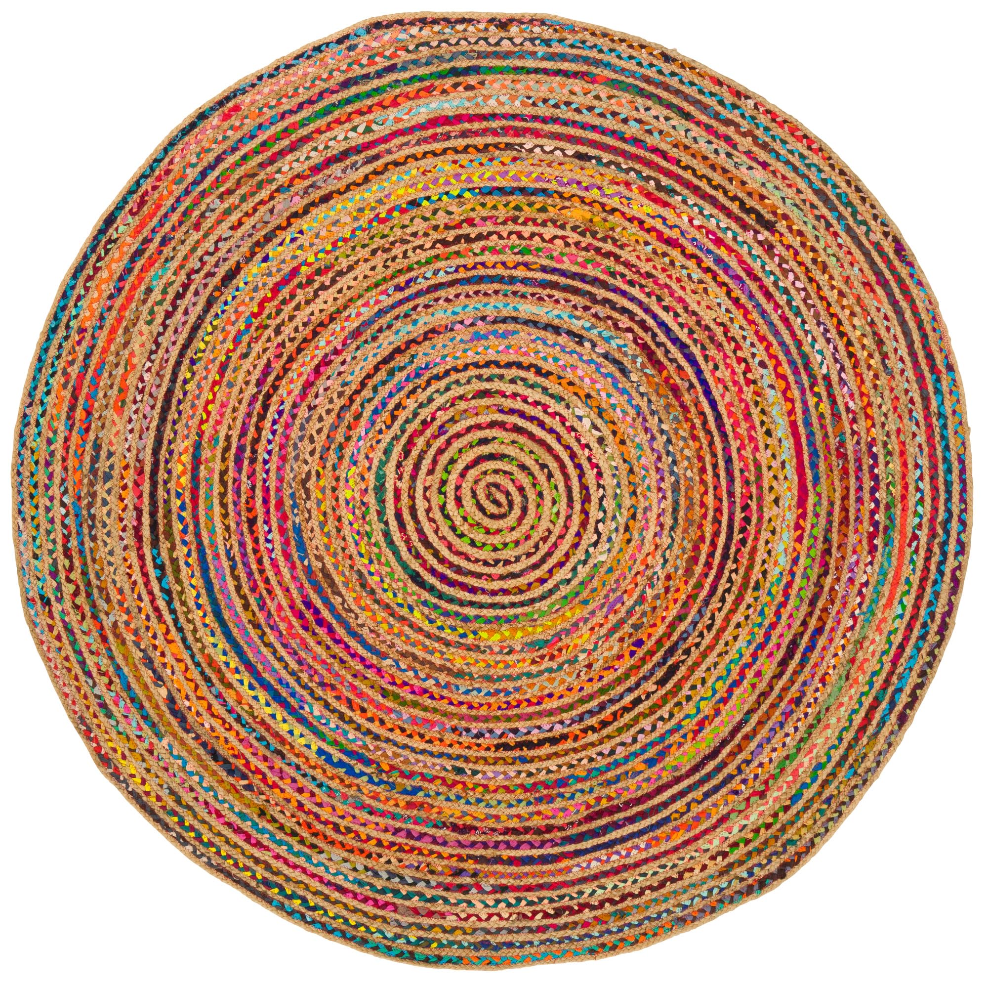Pergamon Runder Jute Teppich Salsa Bunt mit Baumwolle - Handgefertigt aus strapazierfähiger Naturfaser - Schlichtes Design mit geflochtenem Muster - Verschiedene Größen verfügbar