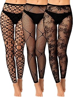 Jadive Pack of 3 Women's Fishnet Tights Black Tights with High Waist Footless Gothic Fishnet Stockings