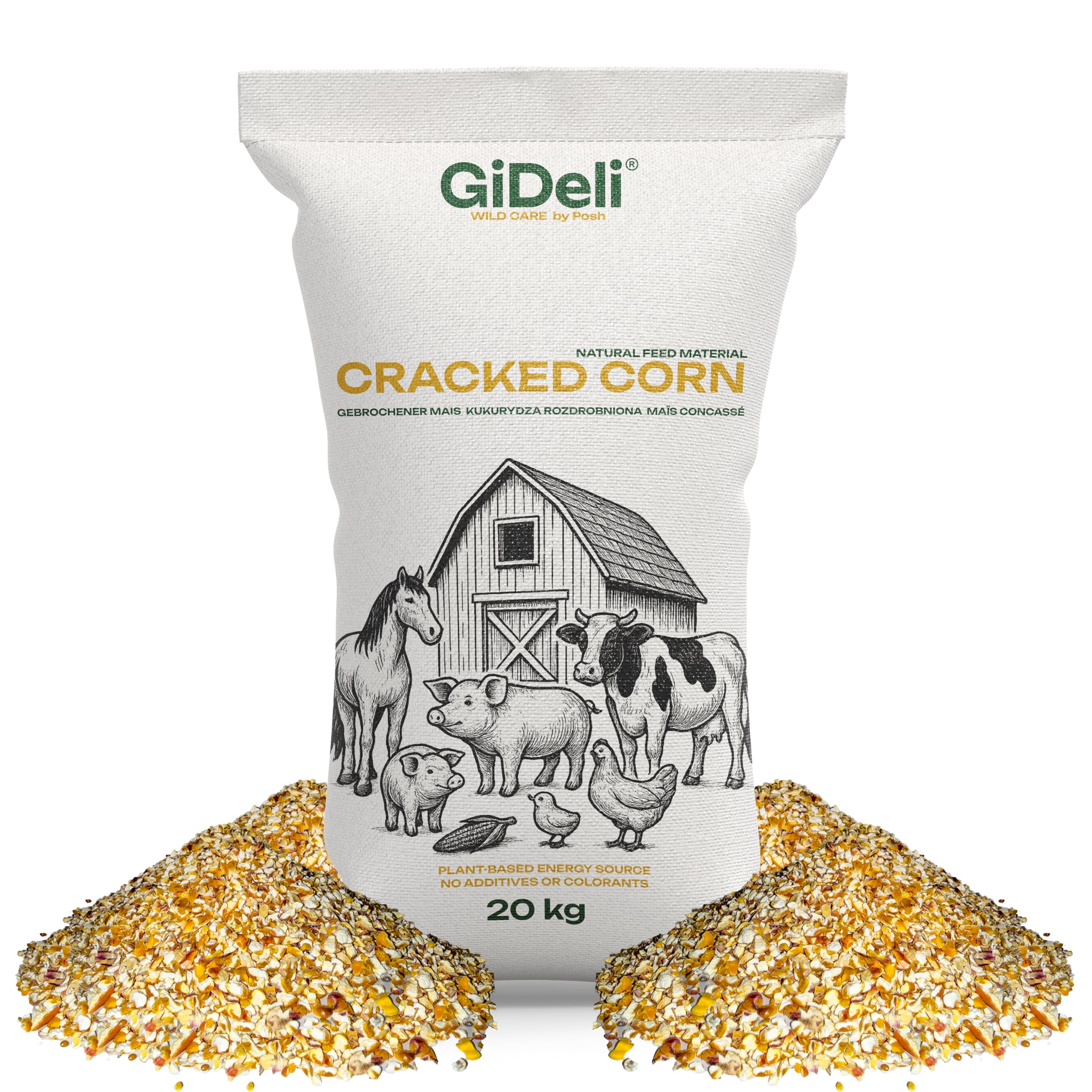GiDeli Maïs fourrage jaune 20 kg – Grains de maïs cassés de qualité alimentaire – Nourriture pour poules, canards, chevaux et pigeons