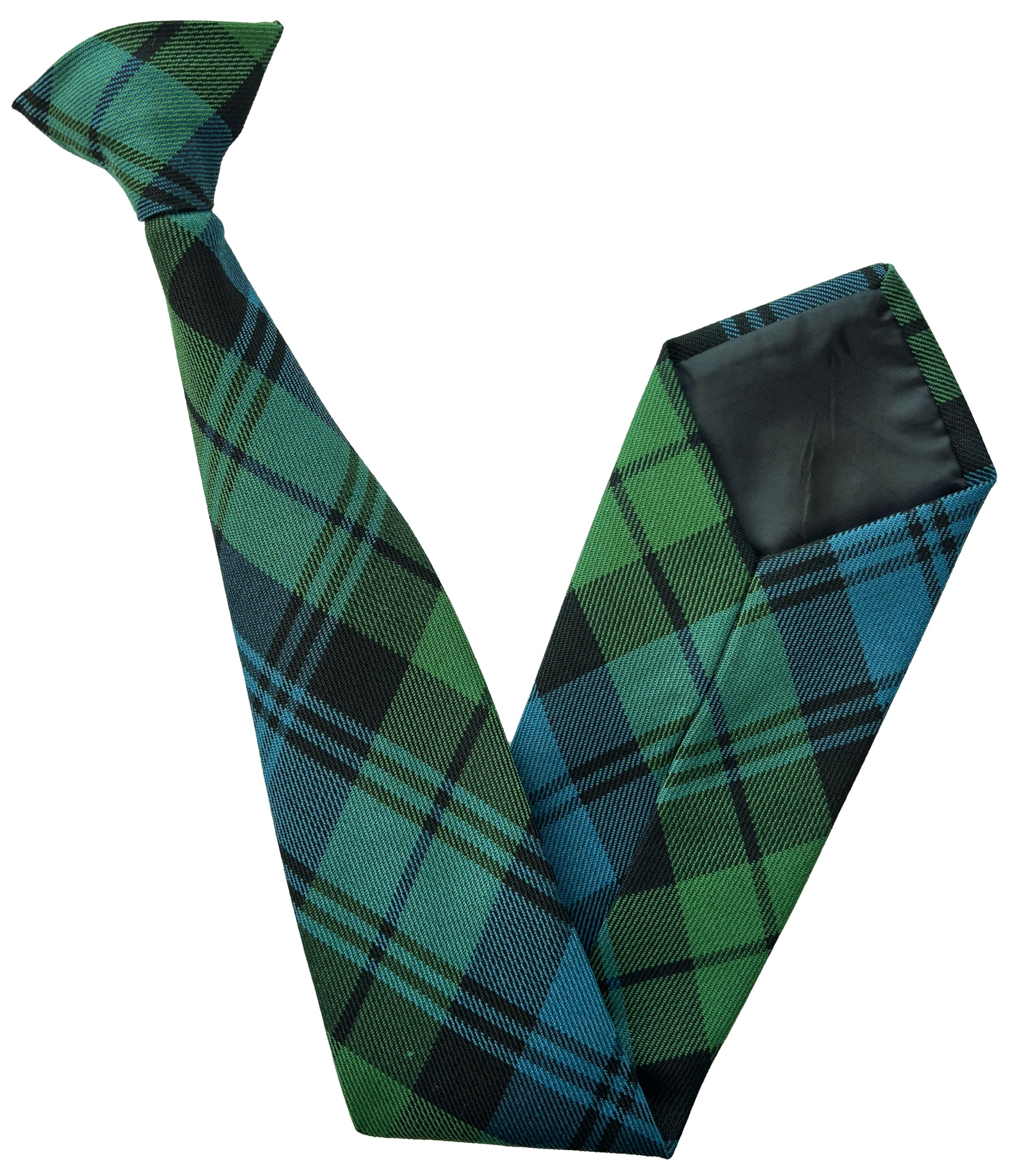Great British Tie Club Men's Green, Blue, Black Campbell Universal Tartan Check Clip On Neck Tie