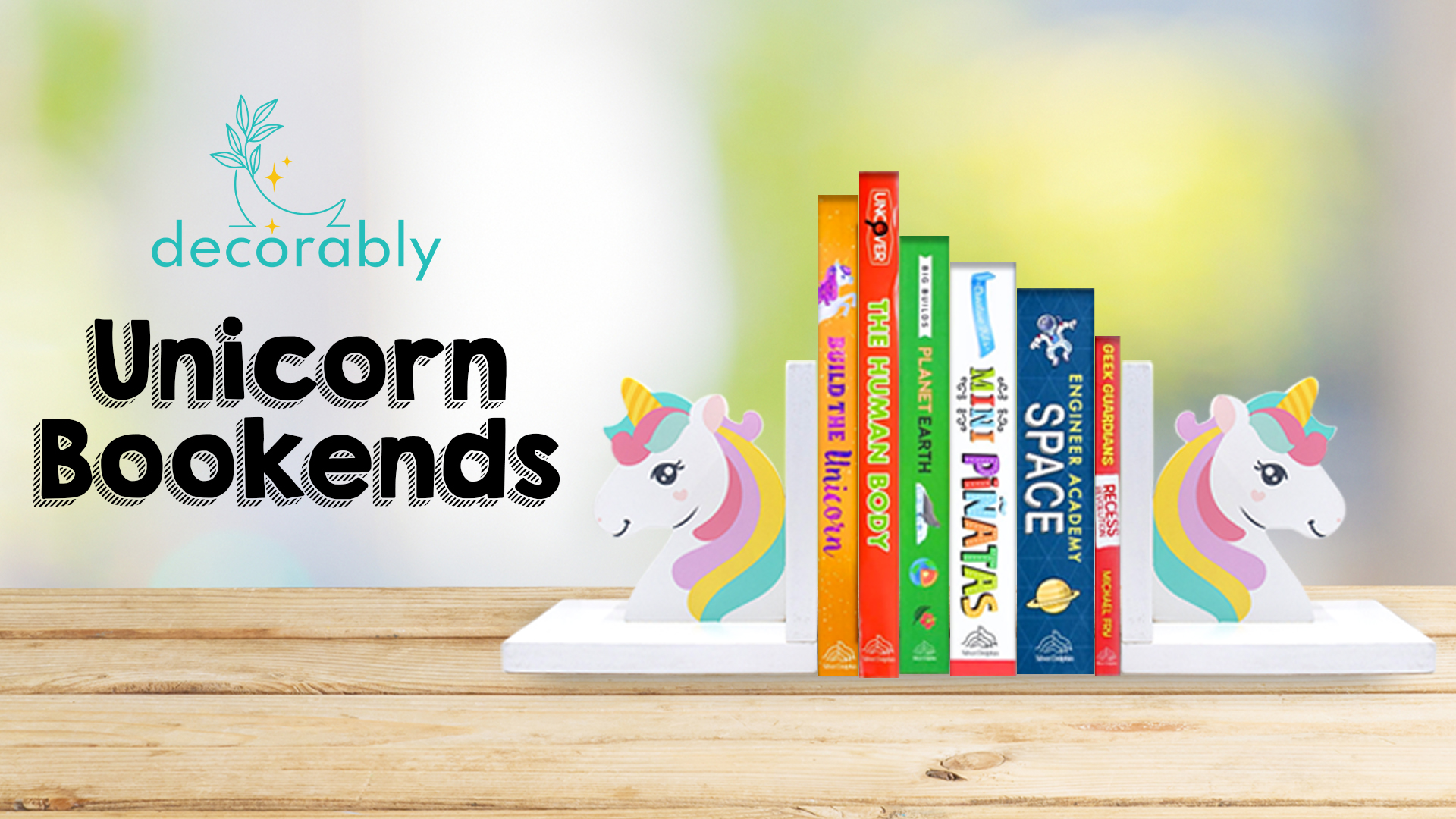慶應義塾ユニコーンブックエンド２本セット Amazon.com: Decorably Vibrant Unicorn Book Ends for Kids Books - 1