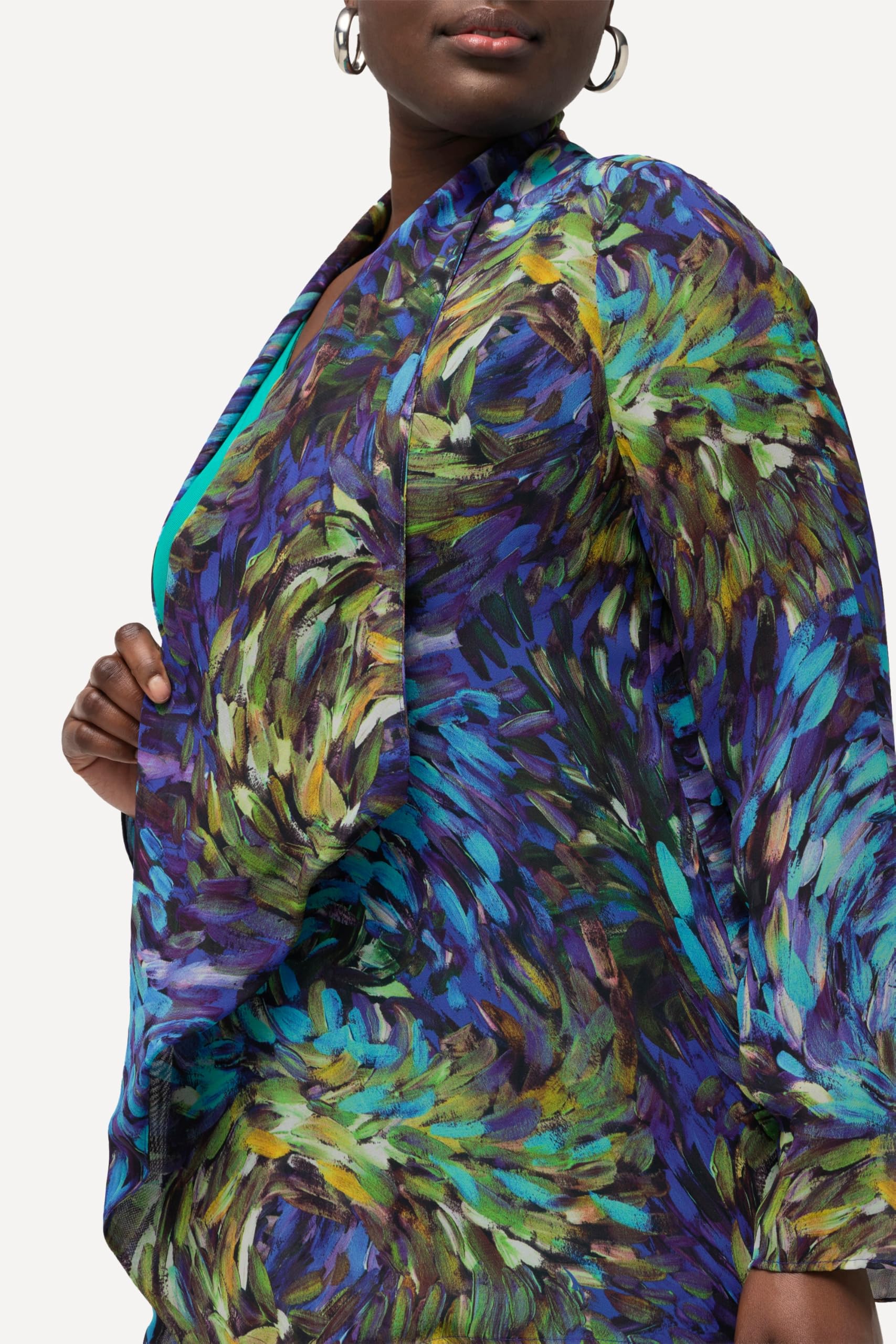 Ulla Popken Femme Grandes Tailles Veste en Mousseline avec col bénitier et Manches Longues 828523
