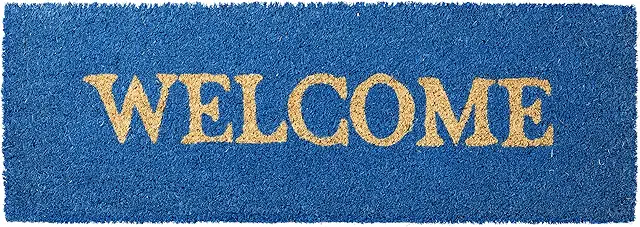 Hippe deurmat: Doormat Narrow WELCOME, Coconut & PVC, Blue, Non-Slip