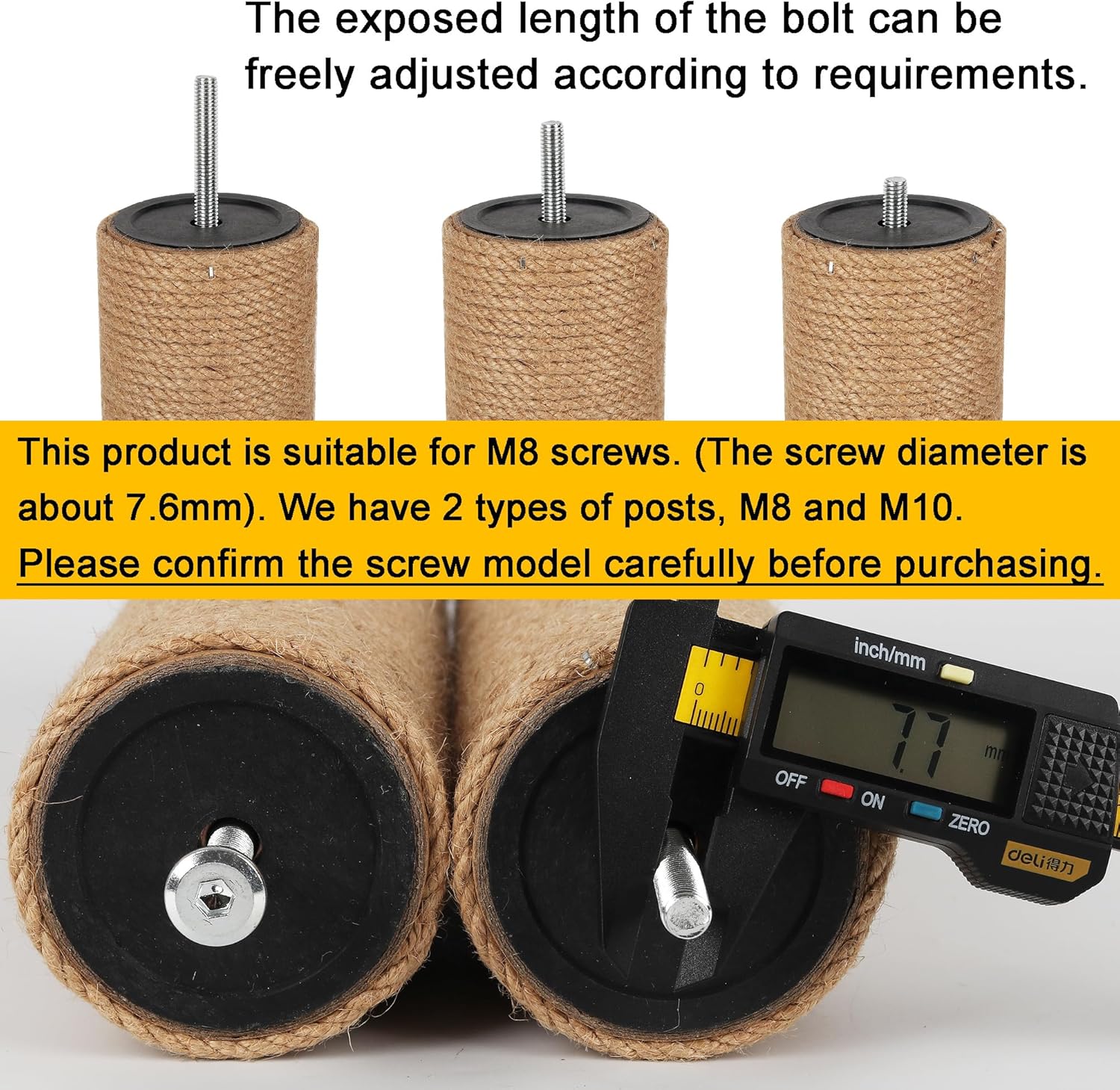 7.4cm 2.91in Diameter Cat Tree Scratching Post Replacement Jute Pole Parts for Cat Tower (21.65in/55cm, M8*2poles)