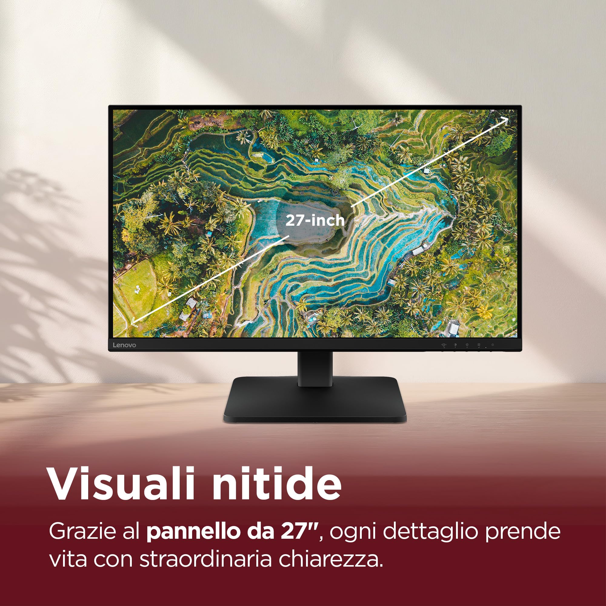 Lenovo L27qe Monitor 27" QHD (2560 x 1440), IPS, 4ms, 100Hz, Regolabile, Porte HDMI 2.1 e DisplayPort 1.4, Cavo HDMI incluso - Raven Black