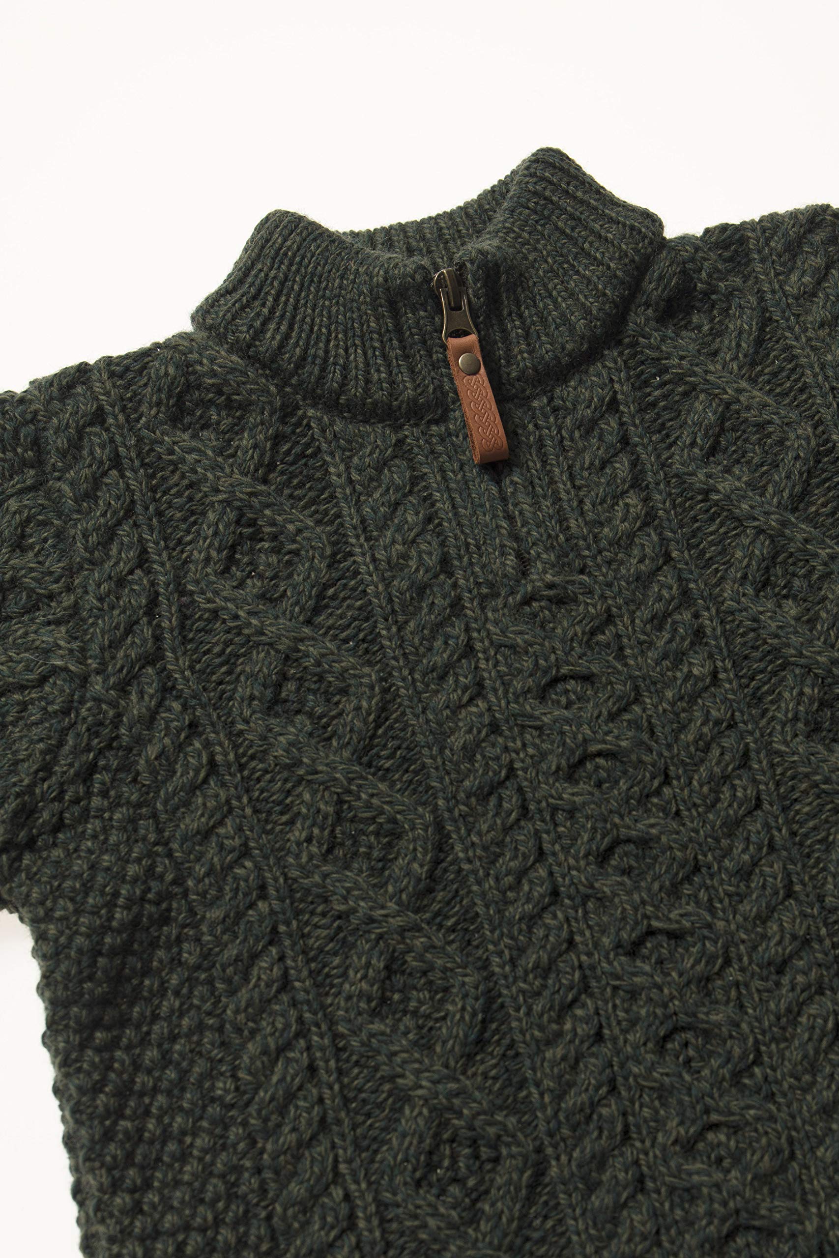 Aran Crafts Jungen Irish Cable Strickpullover mit halbem Reißverschluss (100 % Merinowolle)