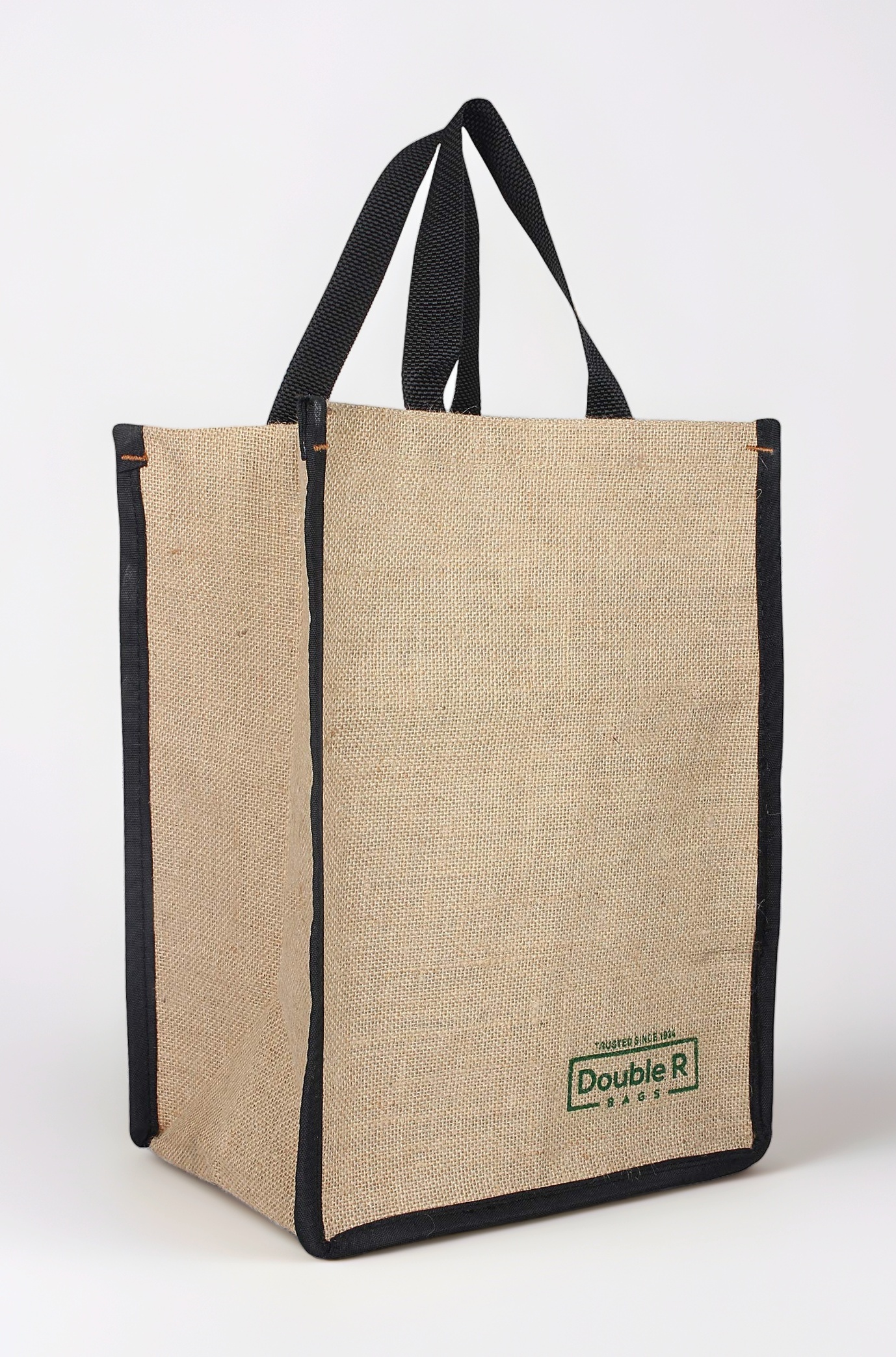 Laminated Jute Reusable Shopping Bags with Strong Polyester Handles | Multipurpose Grocery, Vegetable & Lunch Carry Bags | Classic Design, Black, Pack of 1, 38x28x20.3 cm, 1 Compartment