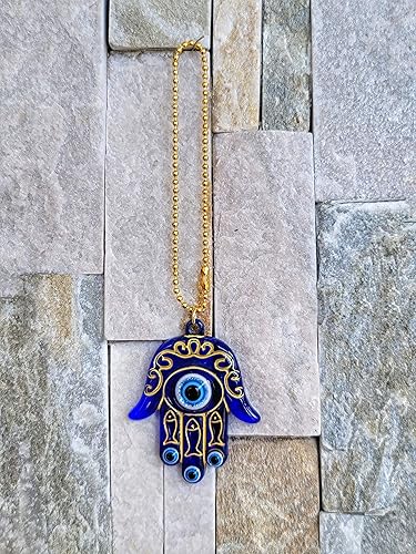 Miniatura 5 de LUCKBOOSTIUM Hamsa - Amuleto de mano de buena suerte y protección azul, blanco y negro, para colgar contra el mal de ojo, accesorios para espejo de