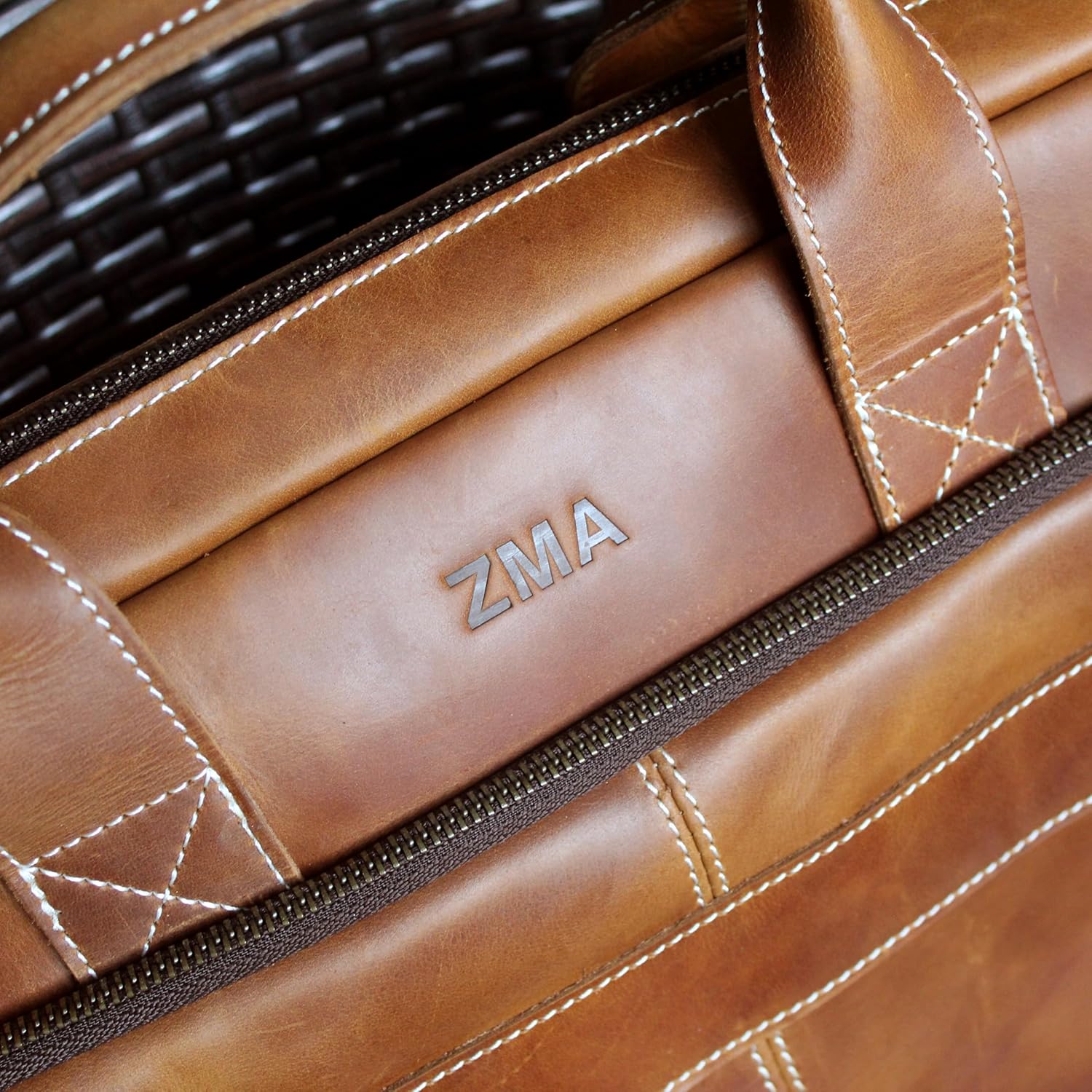 Personalized 16" Vintage Full Grain Leather Briefcase, Custom Initials Monogram Laptop Bag, Premium Cowhide Executive Work Satchel for Office & Business Travel | Personalized, full grain leather