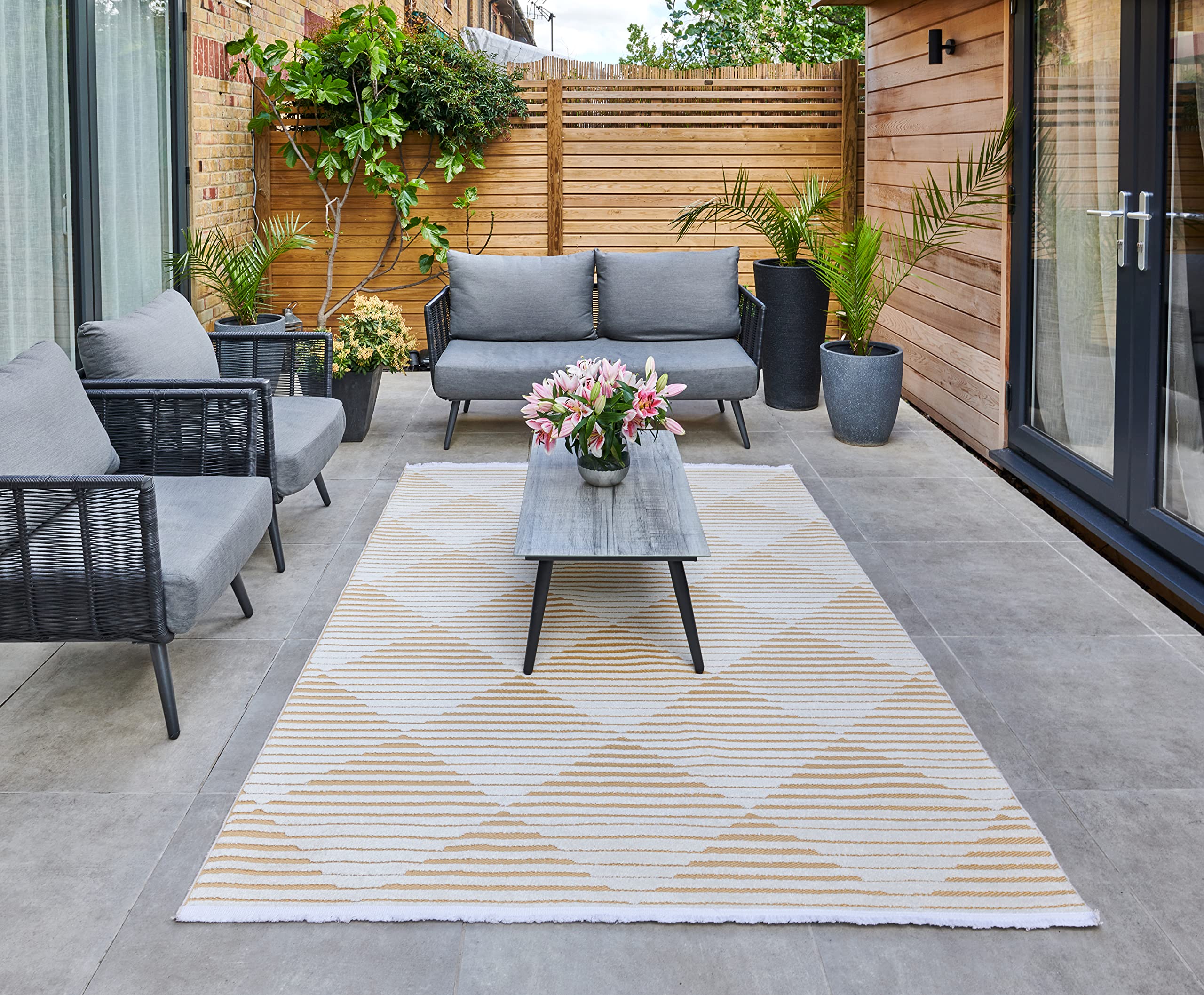 Concept Looms Yellow Jazz JAZ12 Patterned 100% Recycled Indoor Outdoor Rug