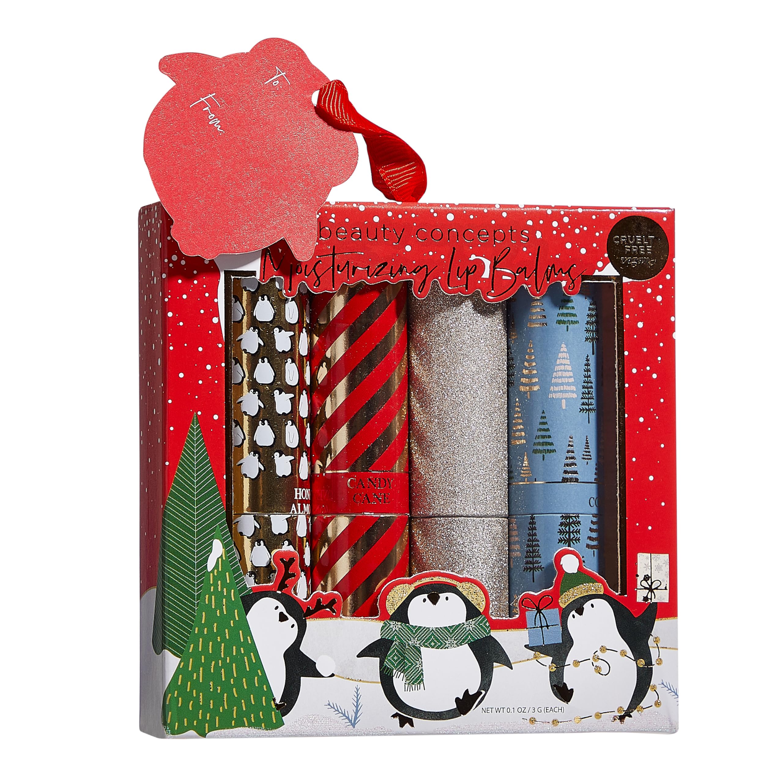 So Sweet Lip Balm Pack, 4 Pack Moisturizing Lip Balm for Dry Cracked Lips in Red Penguin