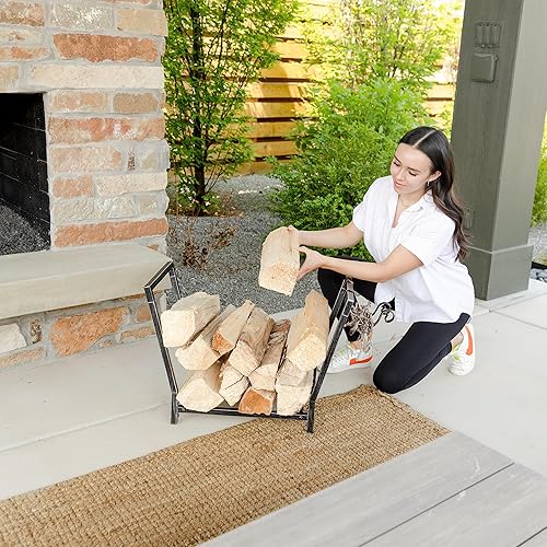 Miniatura 6 de FireProof Pros Estantes de leña para interiores y exteriores con ganchos de madera Kindling. Soporte de madera de doble revestimiento de 25.6