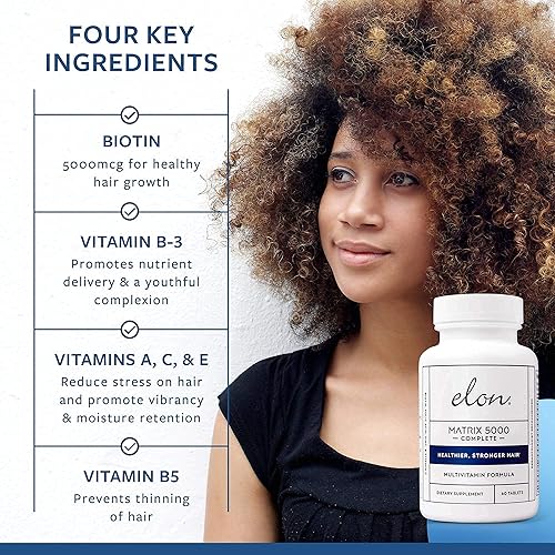 Miniatura 4 de Elon Thinning Hair Scalp Cleanser & Matrix - Paquete completo de vitaminas para el cabello con biotina (60 píldoras para el crecimiento del