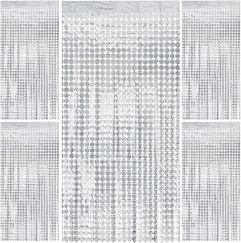 Miniatura 1 de Cortinas de flecos metálicos de oropel plateado con flecos de papel de aluminio para puerta, telón de fondo para cabina de fotos para cumpleaños,