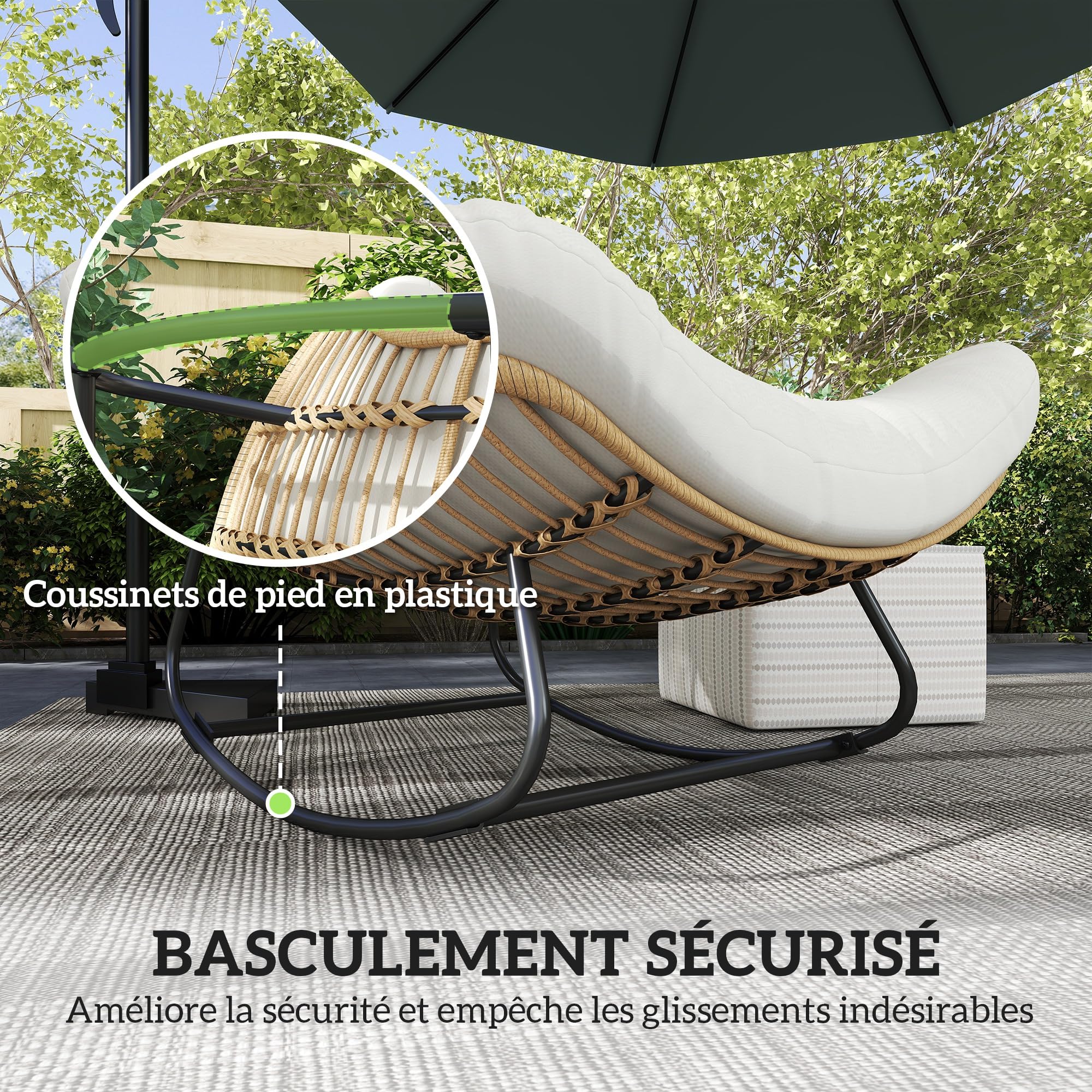 Outsunny - Silla mecedora de jardín con forma de huevo de resina trenzada, con cojín acolchado para jardín, dormitorio, sala de estar, crema