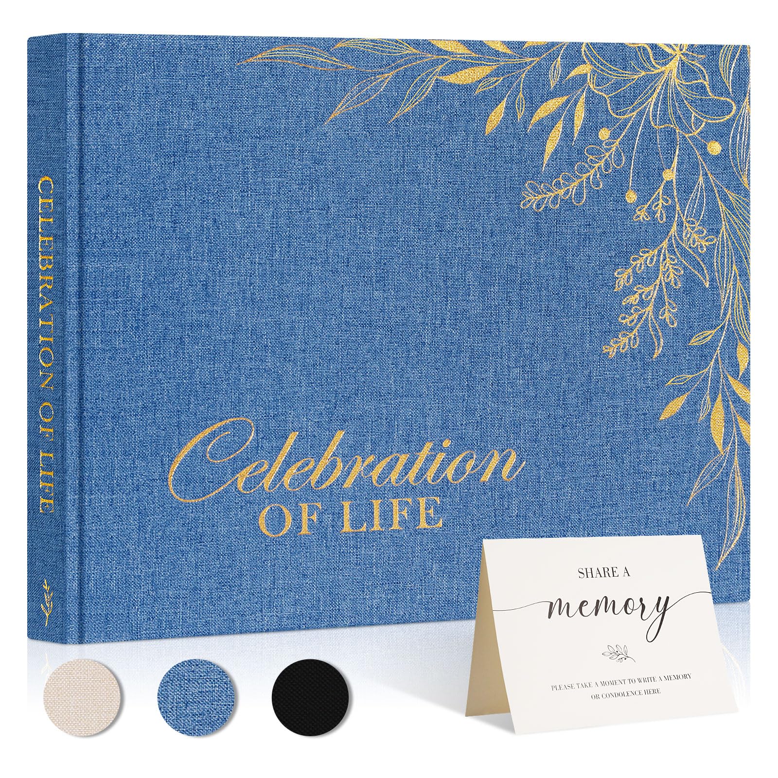 Lanpn Funeral Guest Book for Memorial Service Linen Cover Celebration of Life Registry Guest Book