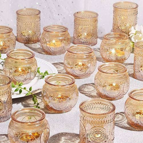 Miniatura 9 de 30 piezas surtidas de portavelas votivas moradas para decoraciones de boda, portavelas de vidrio estilo boho para velitas, centros de mesa para