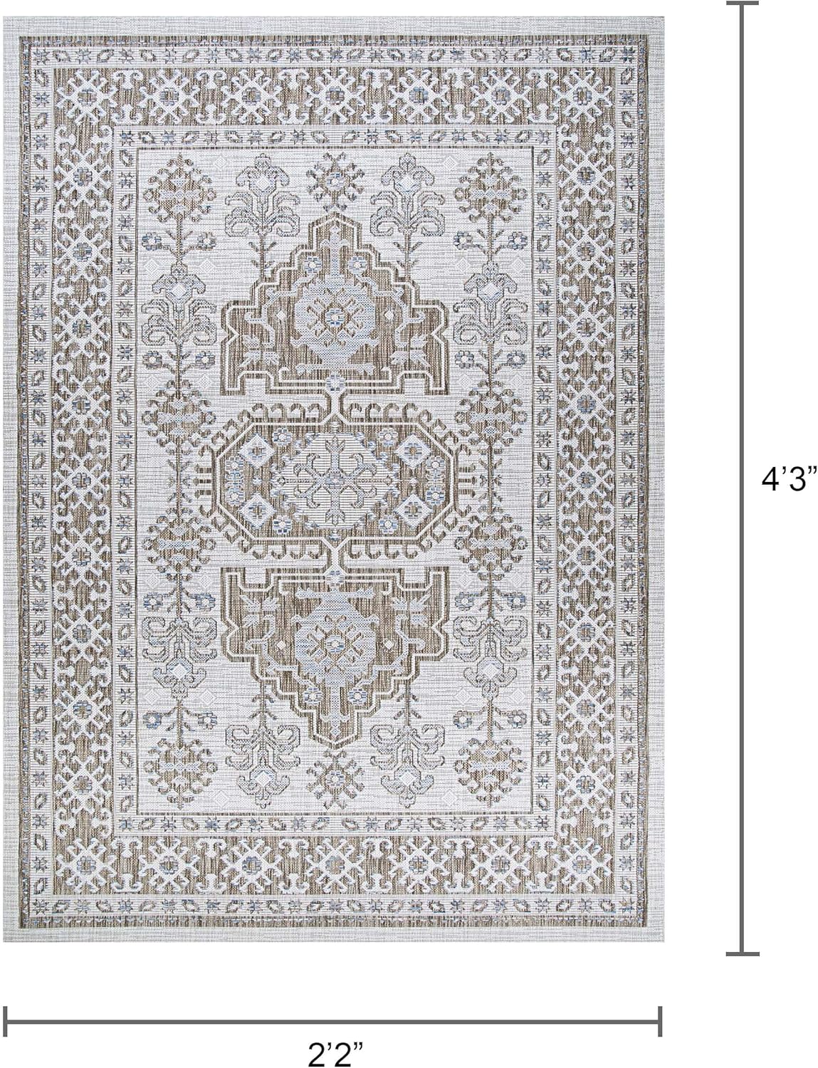 Couristan Charm Outdoor Area Rug - Woodburn 2'2" x 4'3" in Ivory and Sand Light Brown Color, Hose Washable, Pet Friendly, Patio and Home Decor