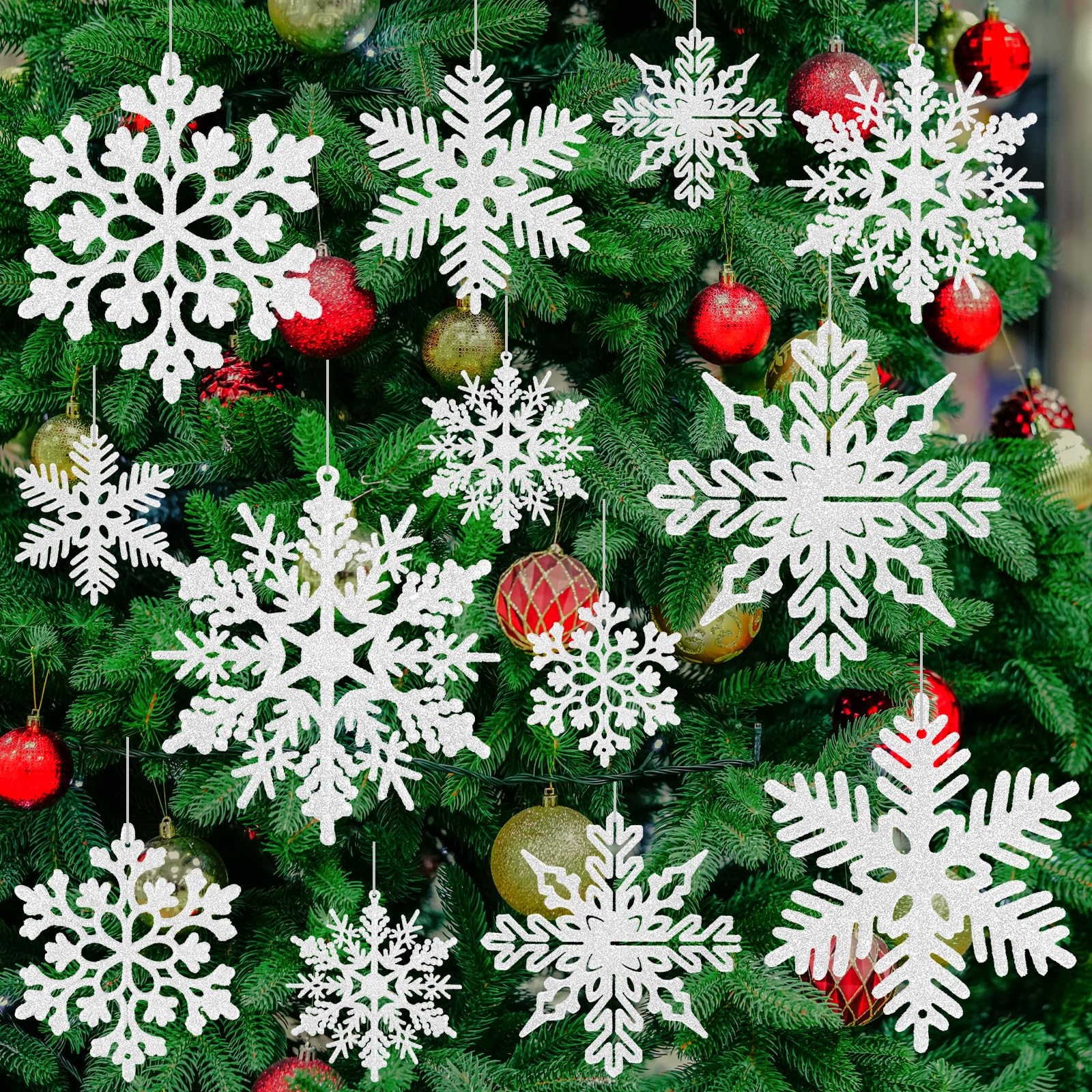 BOUBONI 48 Pcs Snowflakes Christmas Decorations Snowflake Ornaments for Christmas Decorations Indoor Winter Wonderland（White）