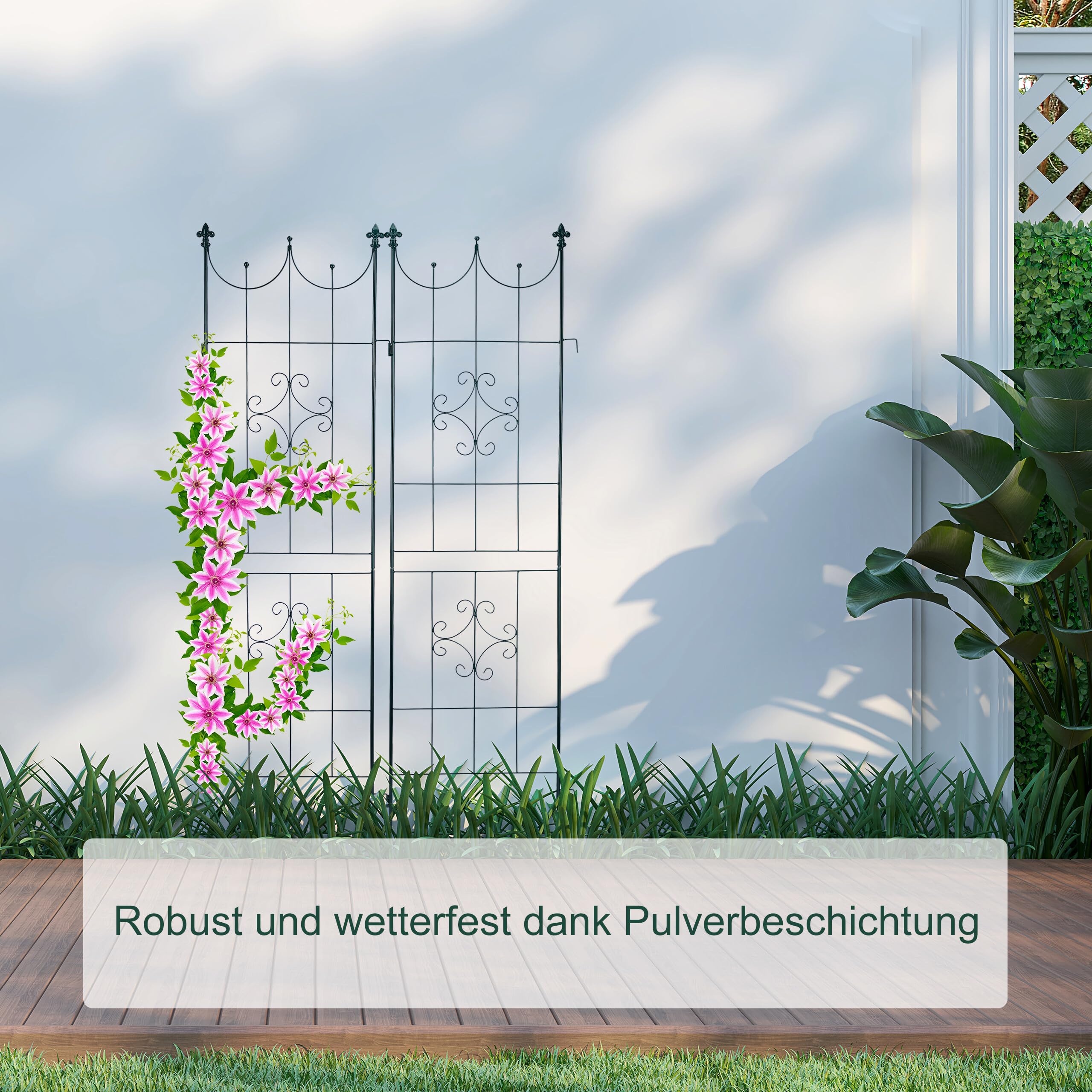 Relaxdays Rankgitter 2er Set, Metall, 180 x 50 cm, Rankhilfe Garten, Vintage, verzierte Spitze, zum Stecken, dunkelgrün, Design C