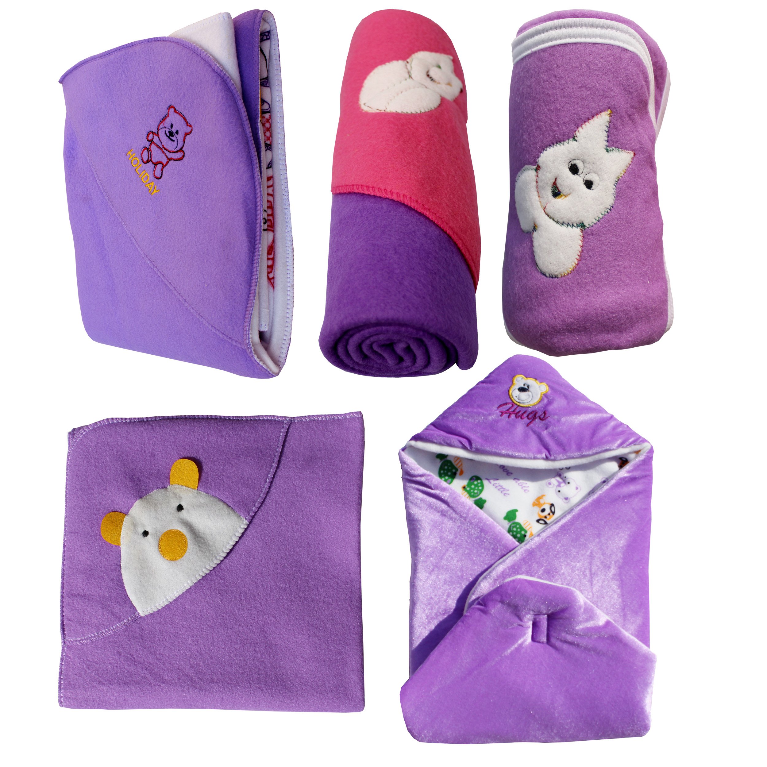 My NewBorn Baby Fleece Blanket Gift Set (Pink, 0-3 Months) - Set of 5 (Purple)