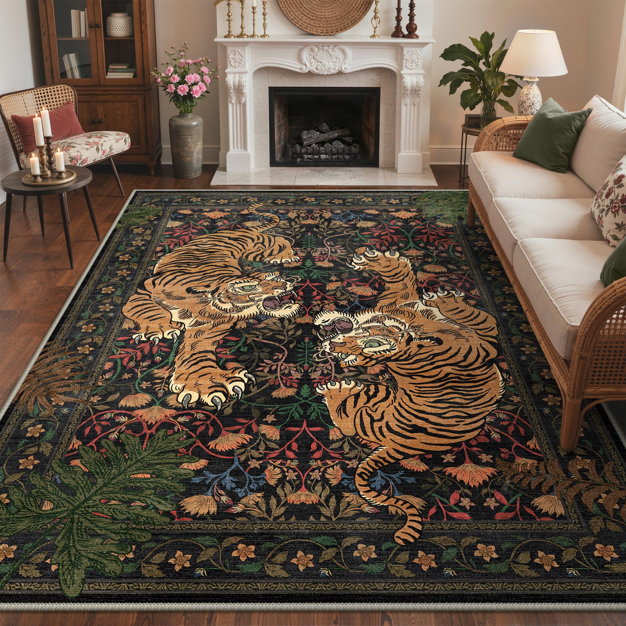 Bavni Tiger Print Washable Area Rugs 6x9 for Living Room Bedroom Non Slip