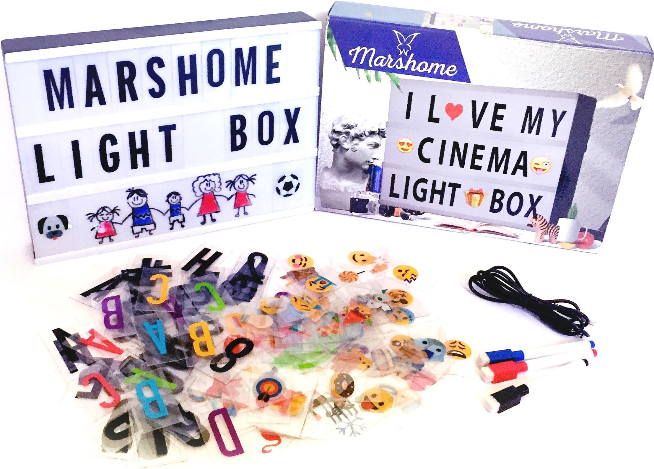 Cinema Light Box with 273 Letters & Symbols + 60 in USB Cable Bright Letter LED Box A4 Size Vintage Cinematic Light Box Changeable Message Sign