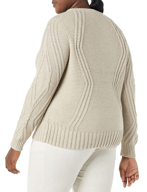 Amazon Essentials Women's 100% Cotton Long Sleeve Crewneck Cable Knit Sweater, Beige, Medium by Amazon Essentials - Used condition - Image 4