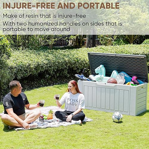 Miniatura 2 de EHHLY Caja de almacenamiento para exteriores impermeable, XL de 150 galones, cajas de almacenamiento para cojines de patio, contenedores de