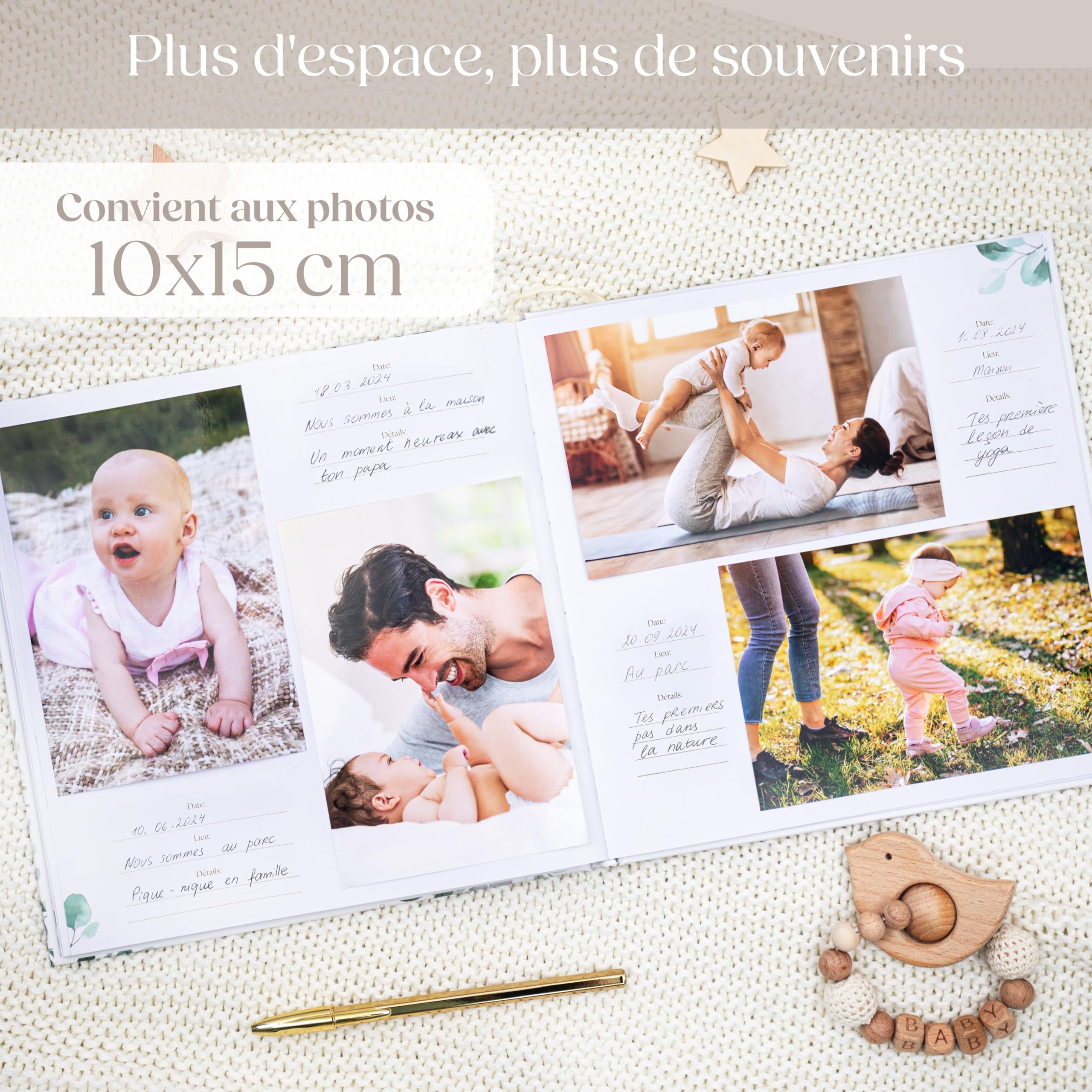 Wellode Livre de Naissance Bébé avec 76 Pages et Stickers Dorés - Album de Naissance et Livre Souvenir Bébé pour Coller des Photos et Écrire - Idéal Cadeau Naissance Fille et Garçon