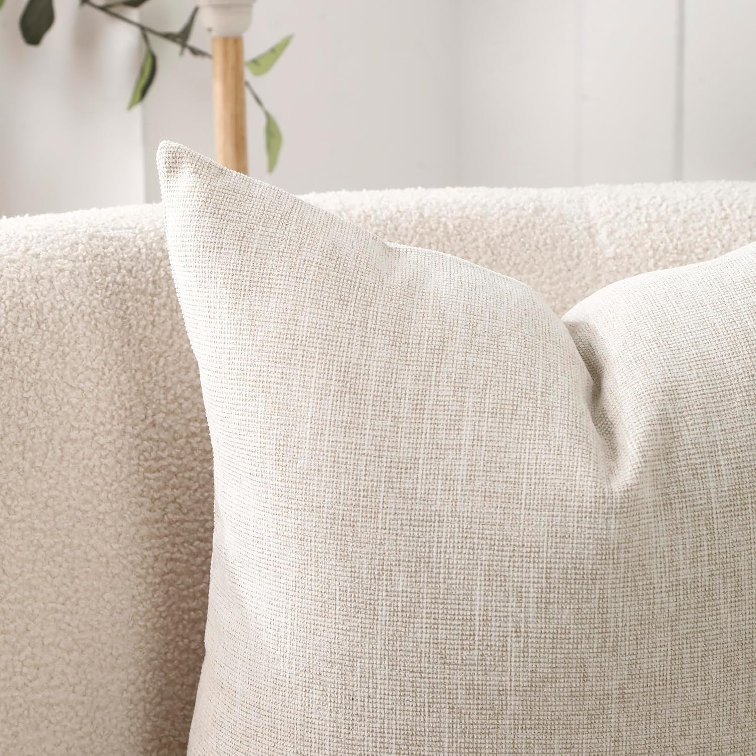 Jepeak 24x24 Inch Decorative Chenille Throw Pillow Covers, Pack of 2 Cozy Concise Pillow Cases Soft Farmhouse Modern Square Cushion Covers for Sofa Couch Bed Living Room Home Decor, Beige