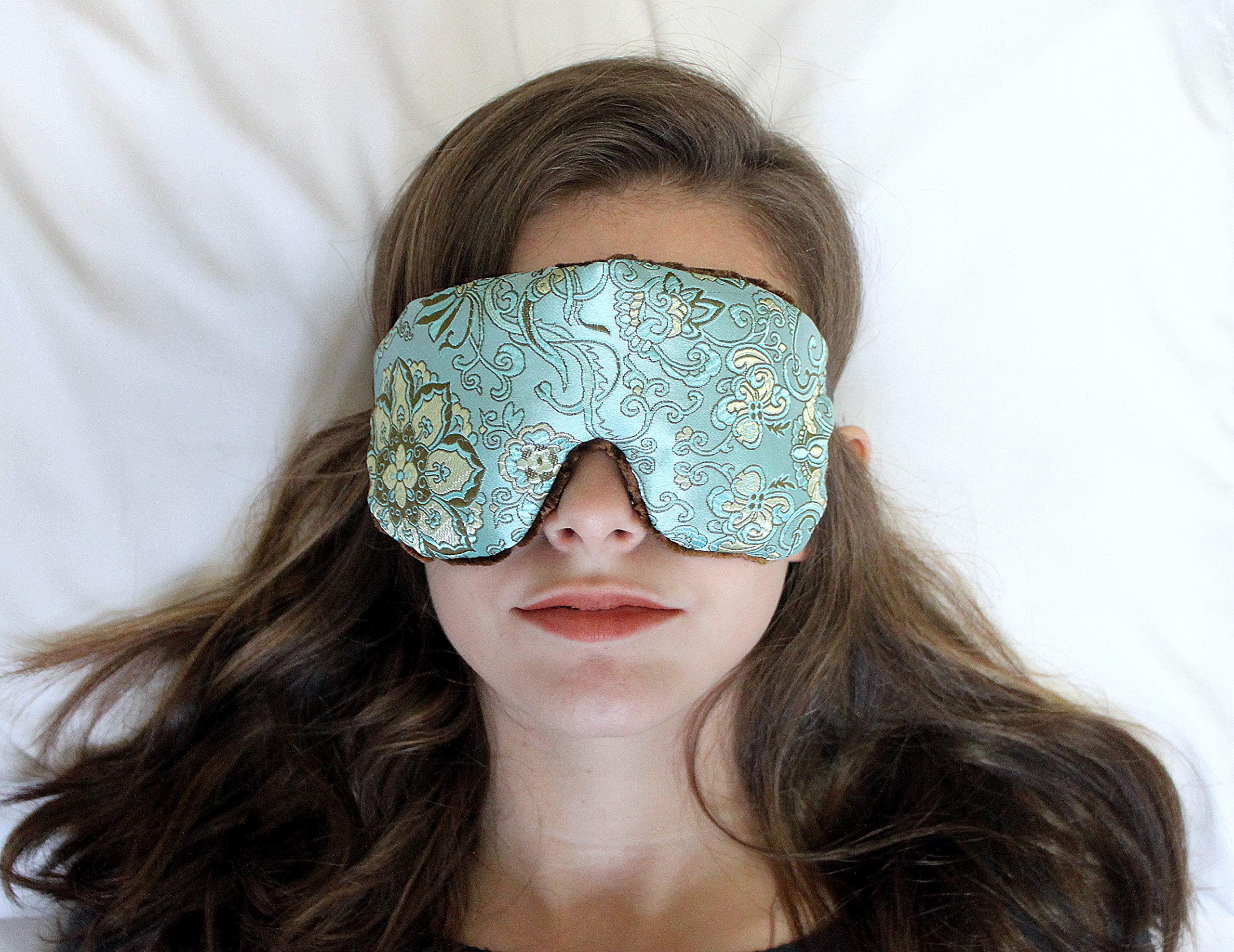 Handmade Opulence Yoga Eye Mask Pillow - Weighted Flaxseed Fill, Unscented, Satin & Velvet, Adjustable Strap - Meditation & Restful Sleep - Blue Lagoon - TEMF-BL