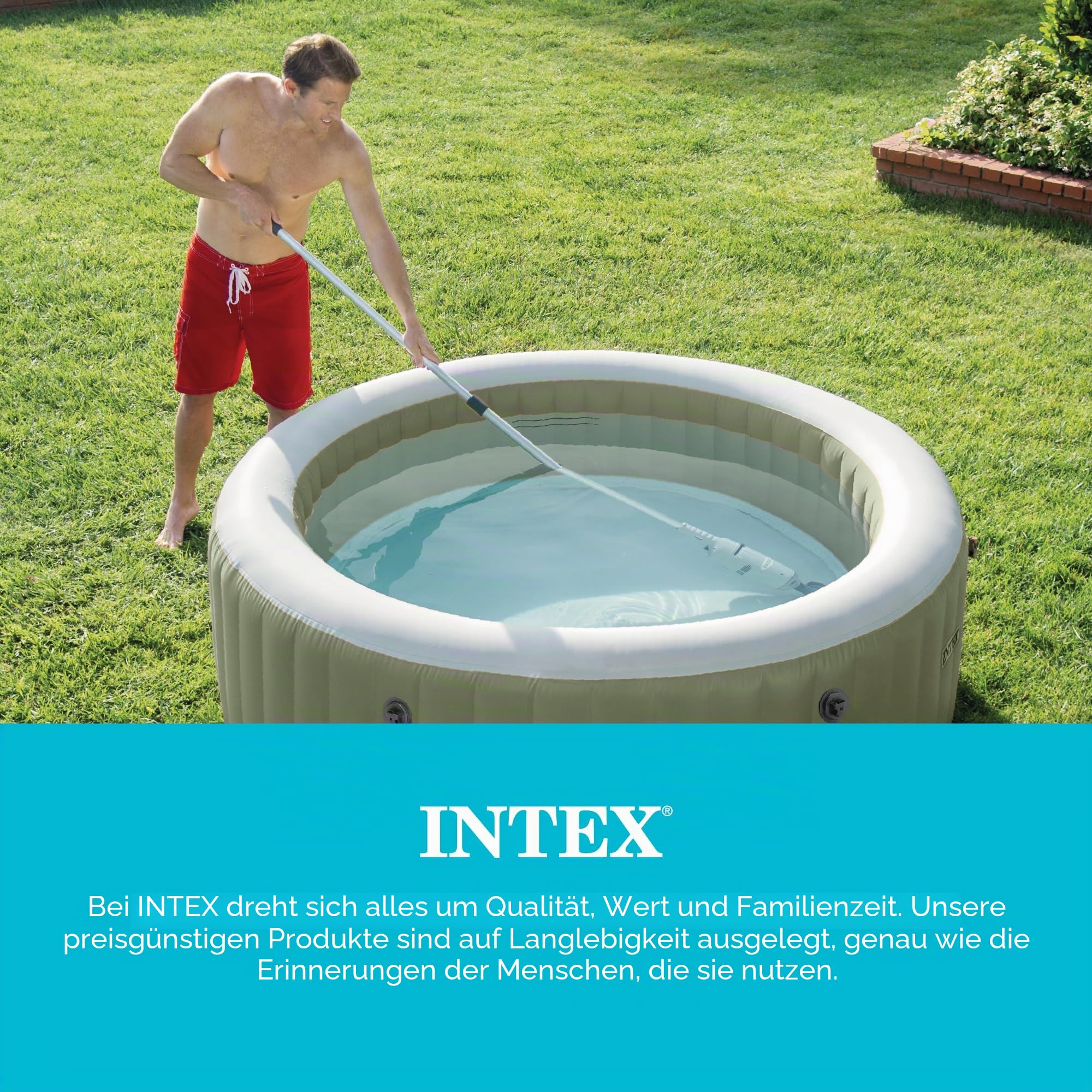 Intex Handstaubsauger, wiederaufladbar, 94 Zoll Teleskopschaft und 2 austauschbare Bürstenköpfe für oberirdisches Schwimmbad und Spa