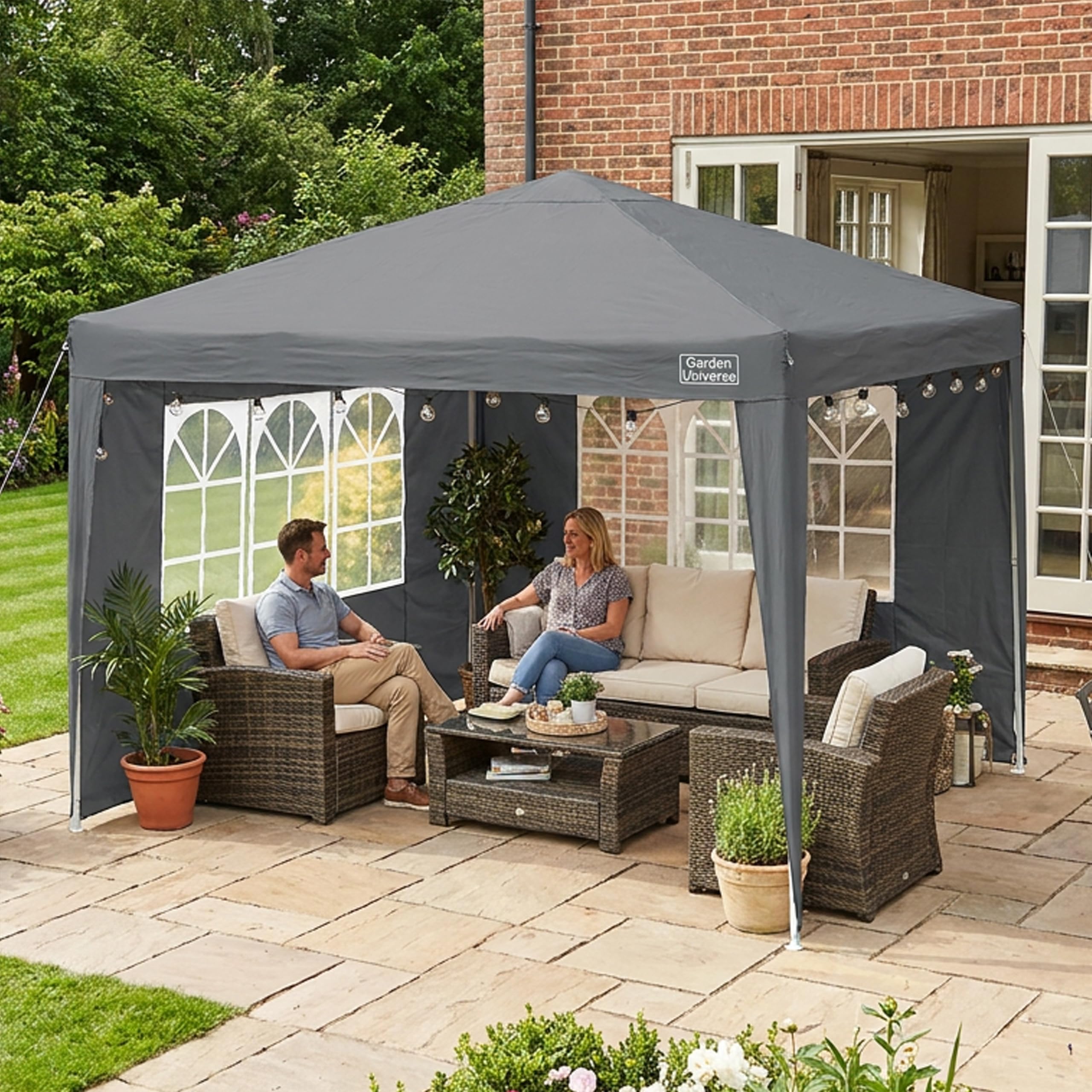 Gazebo by Garden Universe 3m x 3m in Grey with 4 Side Walls Steel Frame Marquee Canopy Party Tent GAZ02-Grey-Amz (We do not ship to CI or IOW.)
