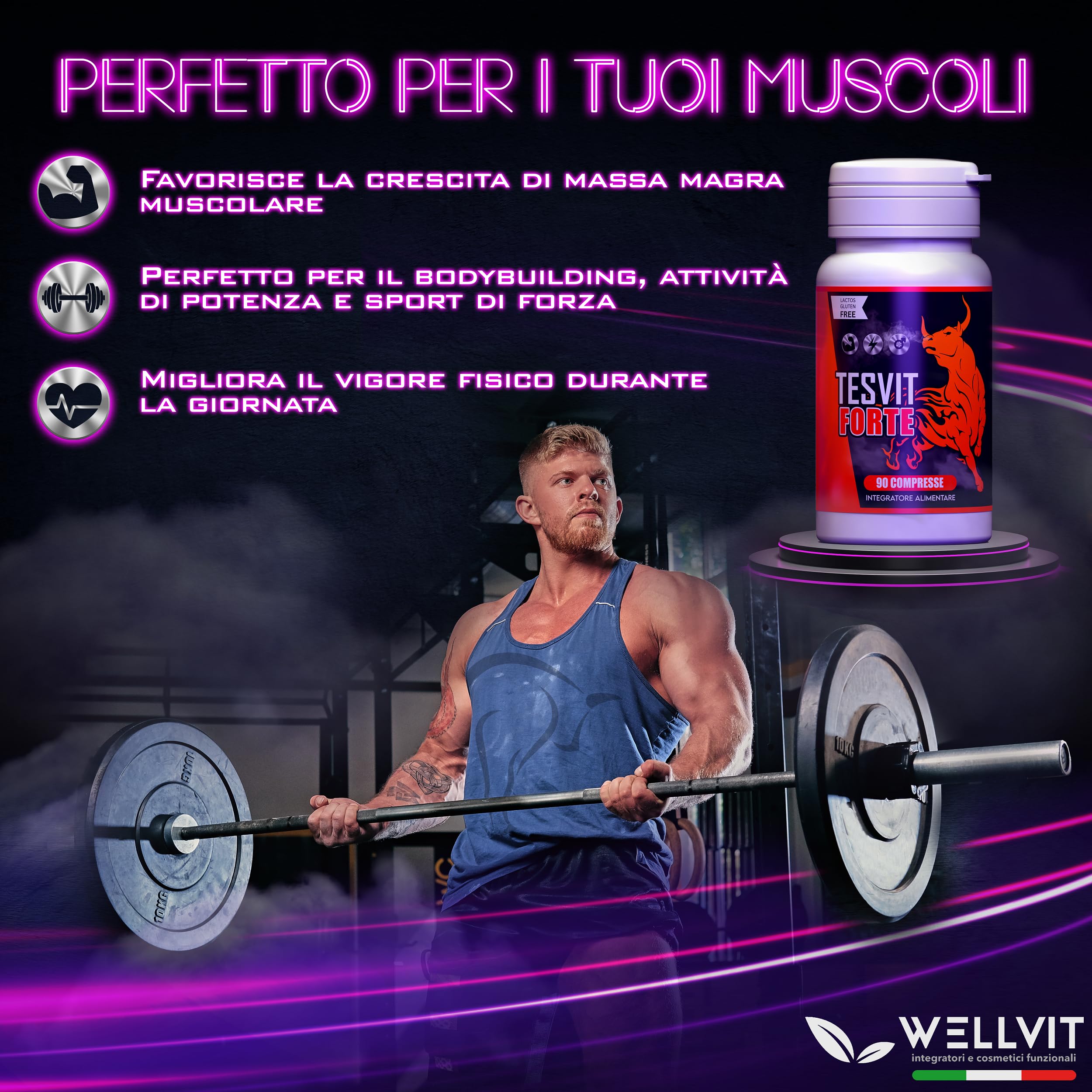 TESVIT FORTE - Testosterone Massa Muscolare , Aumento Naturale di Forza Durata Resistenza con Fieno Greco Premium ad Alto Dosaggio, L Arginina, Acido Aspartico, Zinco per Pura Energia e Potenza (90cp)
