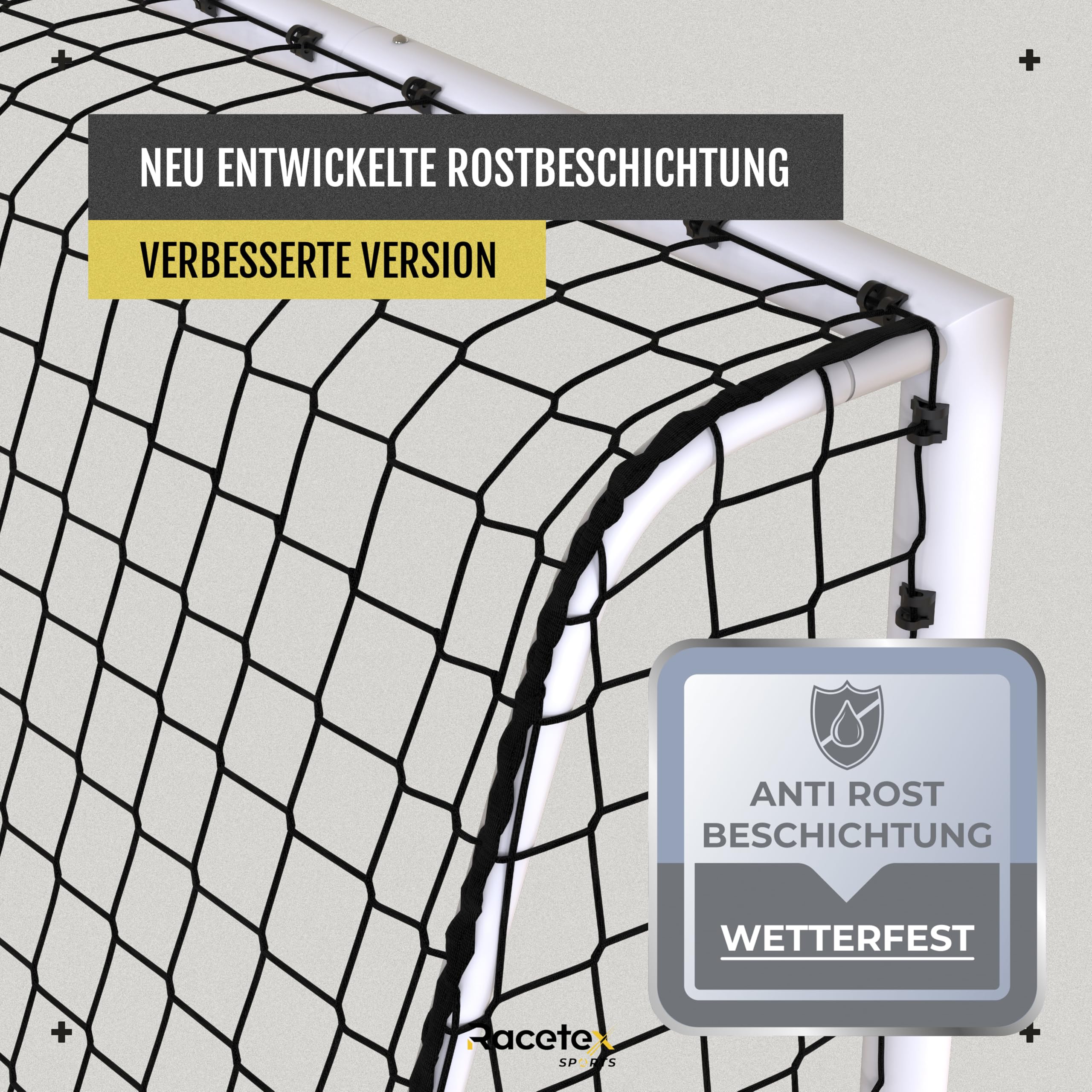 Racetex Fussballtore für Garten Kinder und Erwachsene [ENORM ROBUST] - Fußballtor Kinder mit Stabiler Stahlrahmen Front - Fußballtore inkl. Edelstahl Erdanker - Das Tor für den Garten
