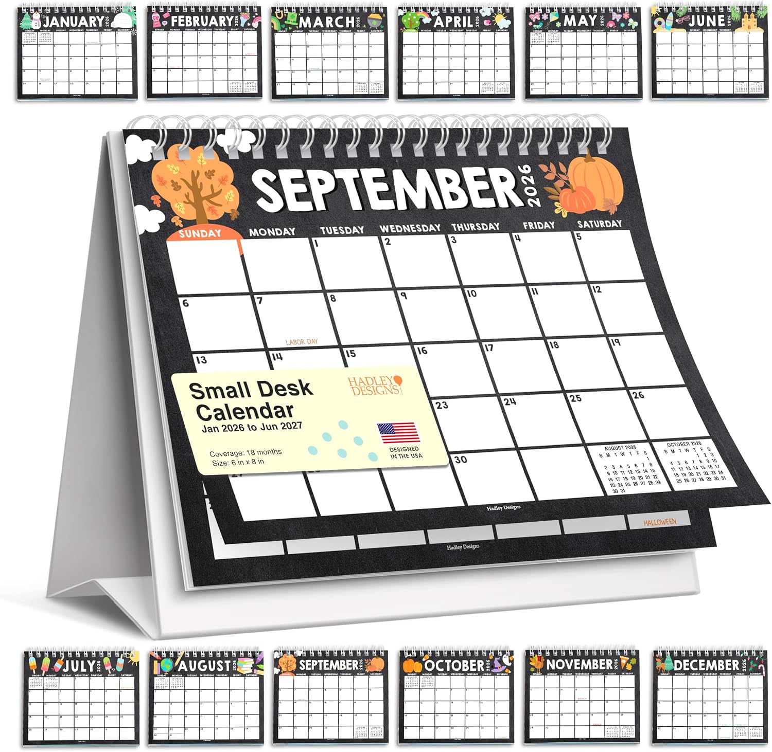 Small Desk Calendar 2026-2027 Standing Flip - 2026 Desk Calendar Small