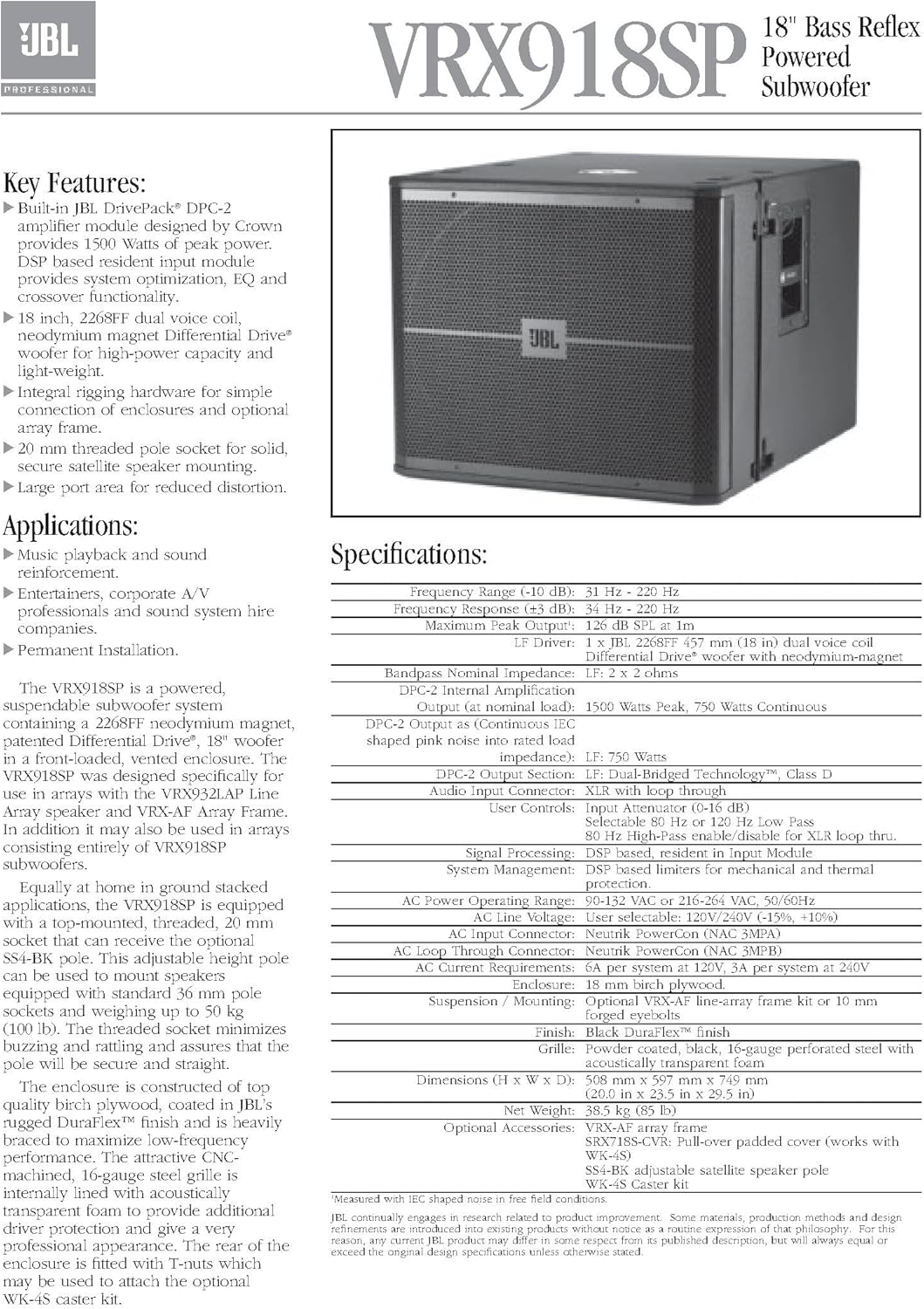 JBL Professional VRX918SP High-Power Powered Flying Subwoofer, 18-Inch - Image 7