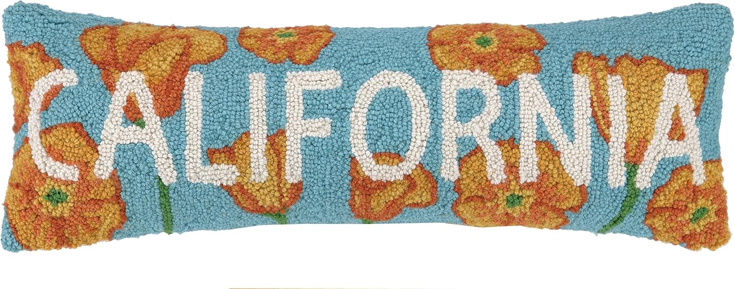 Peking Handicraft California Poppy Hook Pillow, 8 by 24", 1 Count (Pack of 1), Sky Blue, Orange, White