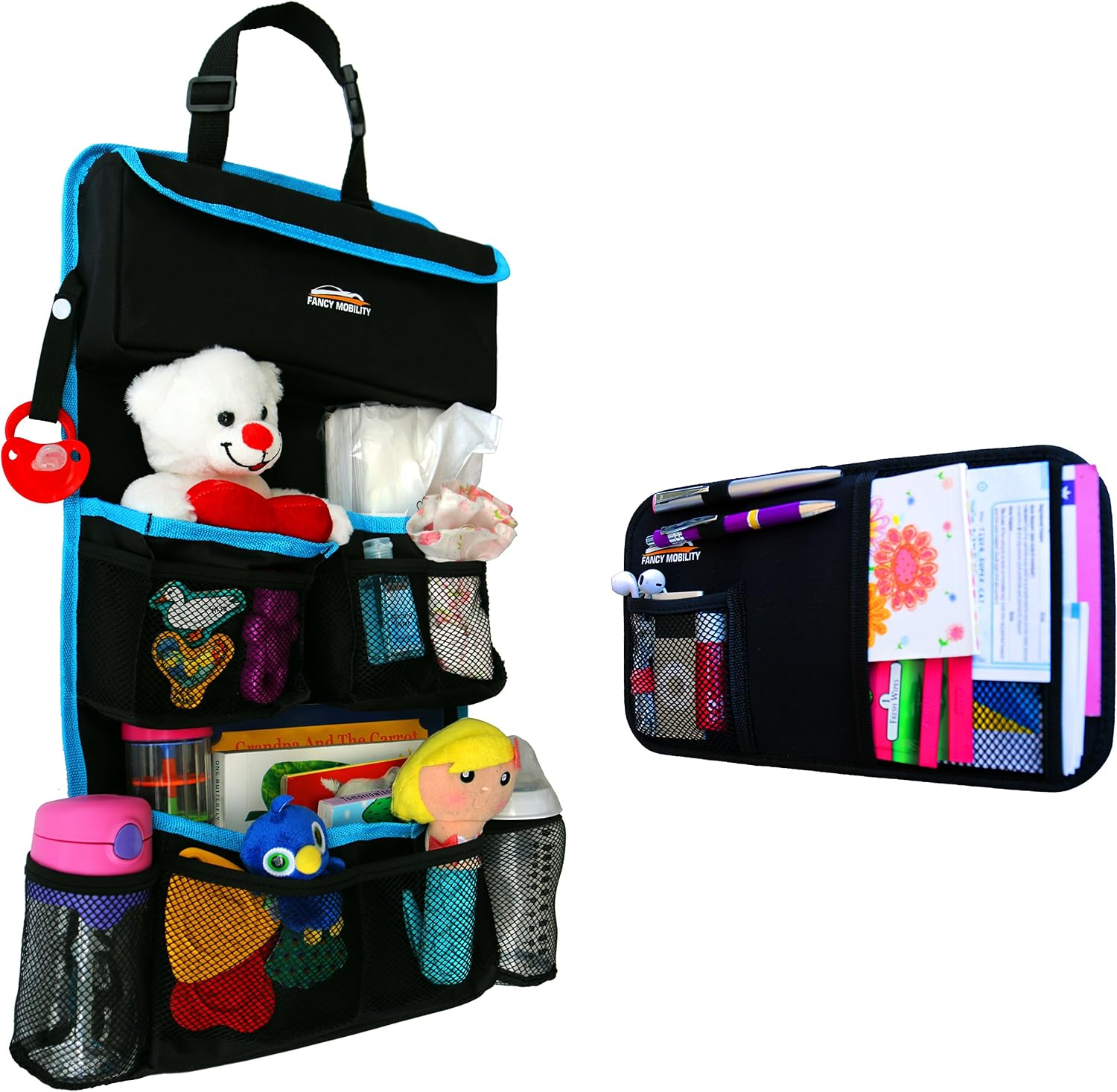 Fancy Mobility Car Backseat Organizer - Baby Accessories, Kids Small Toys & Travel Essentials Holder - Great Storage Bag for Road Trip - Perfect Baby Shower Gift